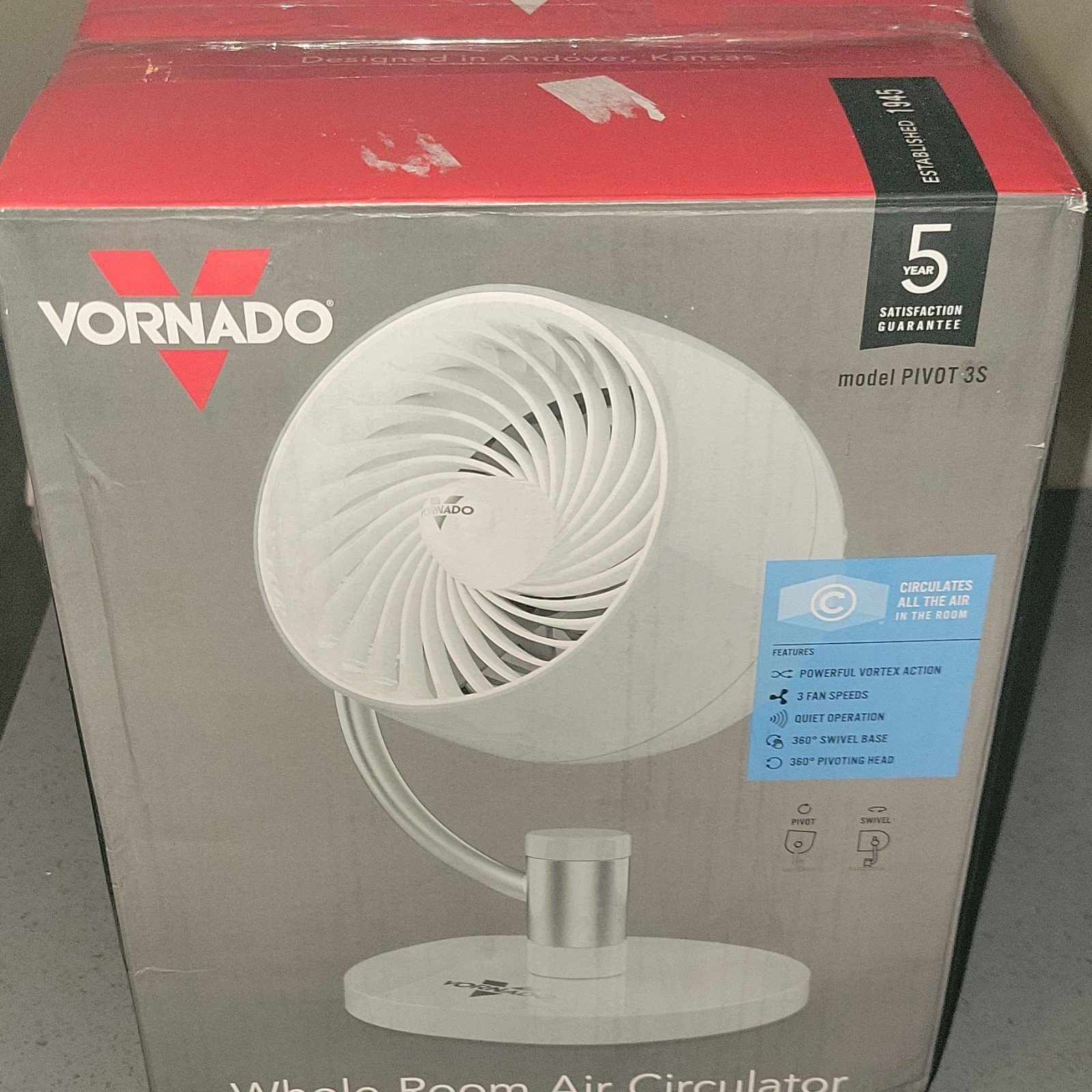 Vornado Whole Room Air Circulator PIVOT 3S, 360° Swivel Base, 360°Pivoting Head