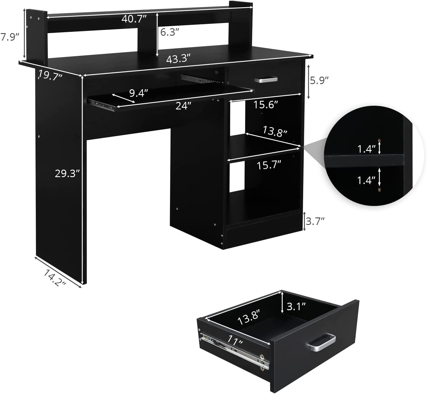 Computer Desk Writing Study Gaming Table Workstation Home Office with Drawer