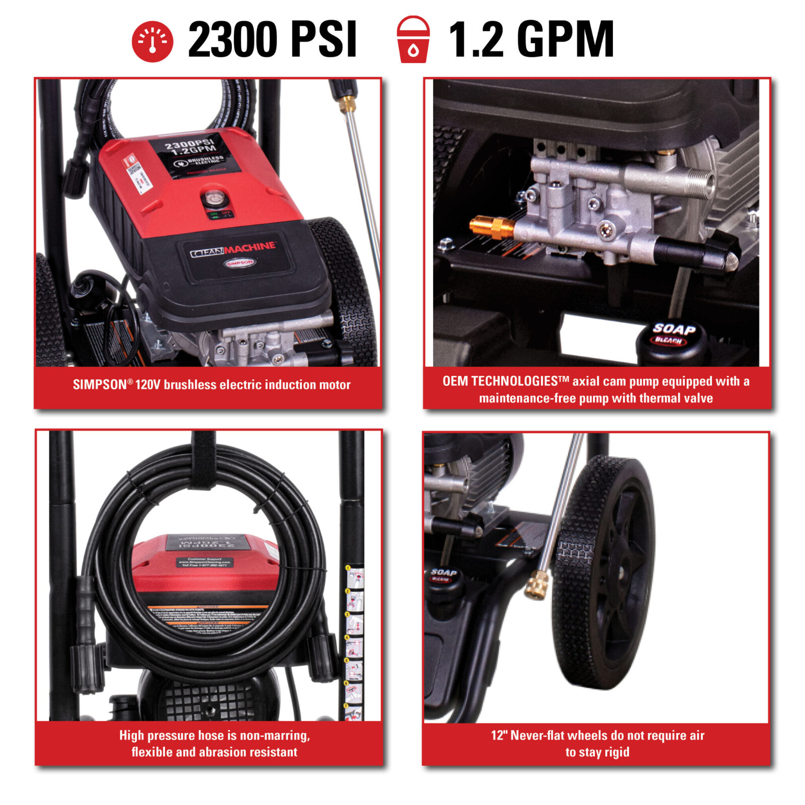 CM60976 Simpson Clean Machine 2300PSi-1.2GPM Cold Water Electric Pressure Washer