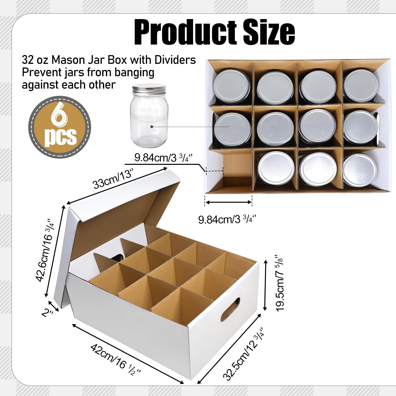 6 Pieces Mason Jar Storage Box for Quart Size Canning, Cardboard Organizer Ho