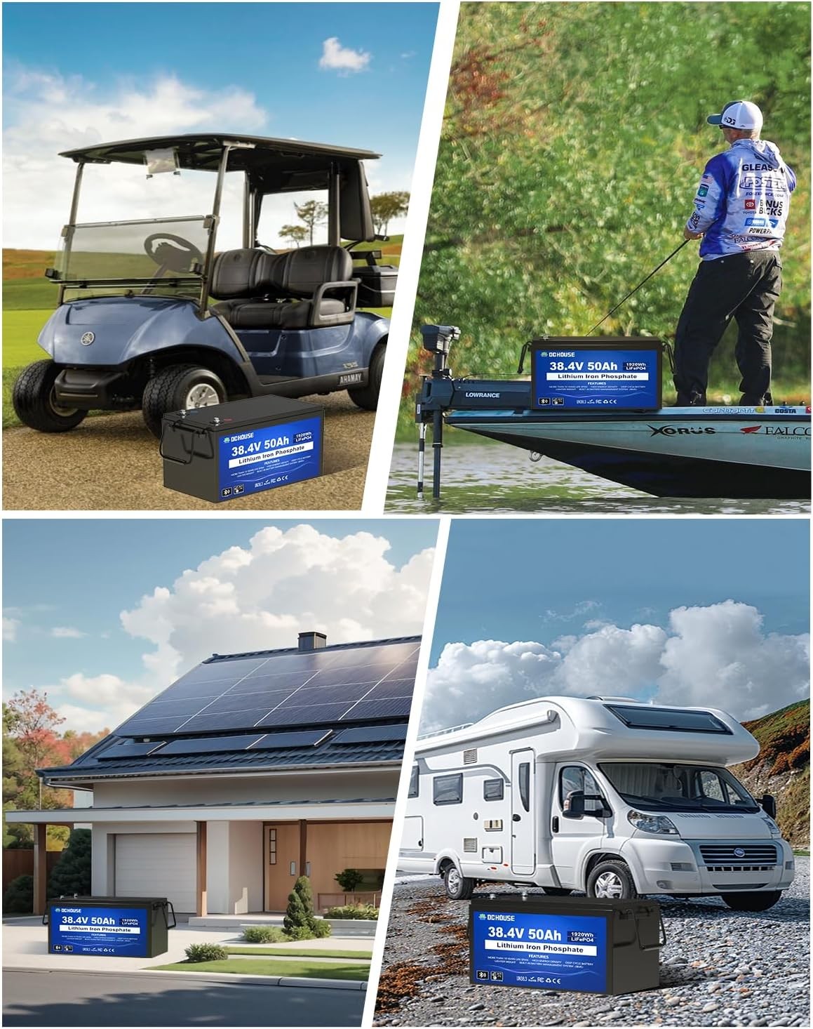 36V 50AH Lithium Golf Carts Lifepo4 Battery with 36V 25A Charger Bluetooth RV