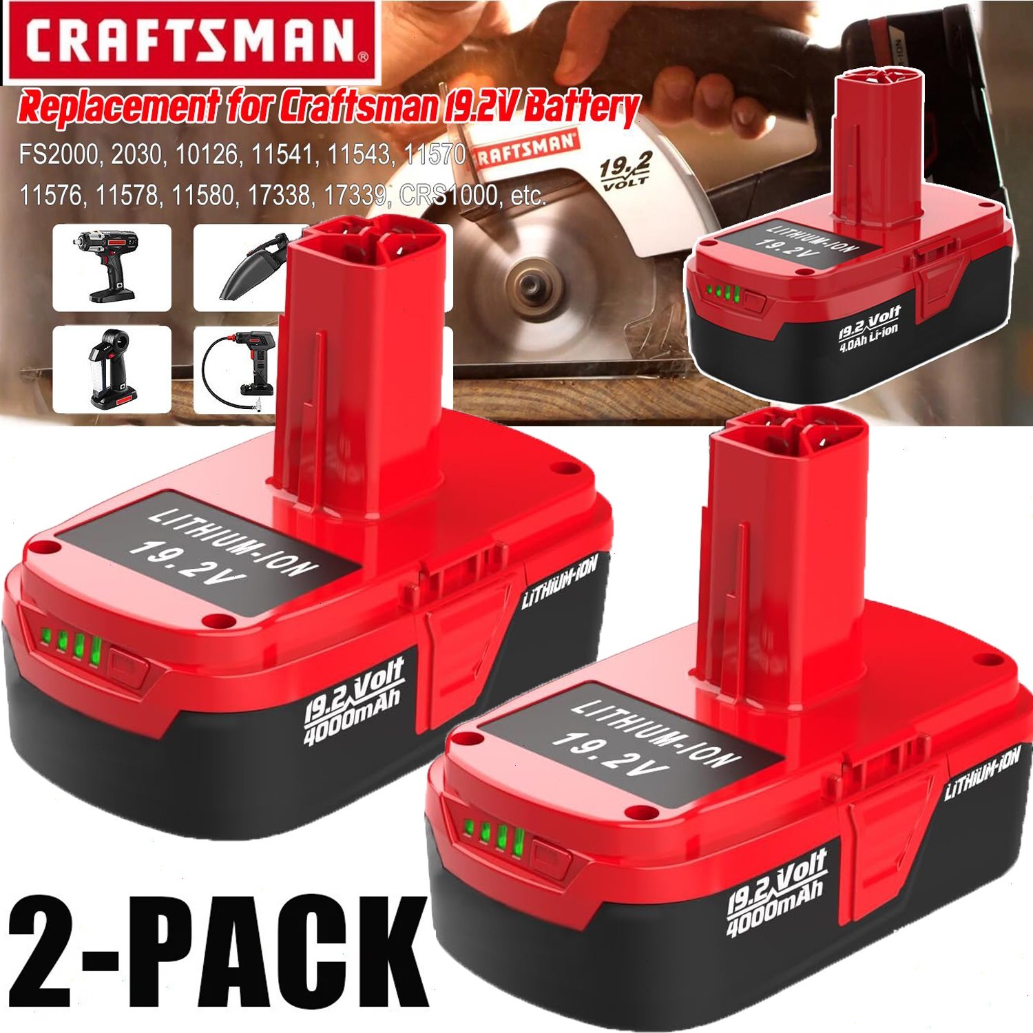 2pack 19.2 Volt XCP 8.0Ah Lithium Battery For Craftsman C3 Diehard PP2025 PP2030