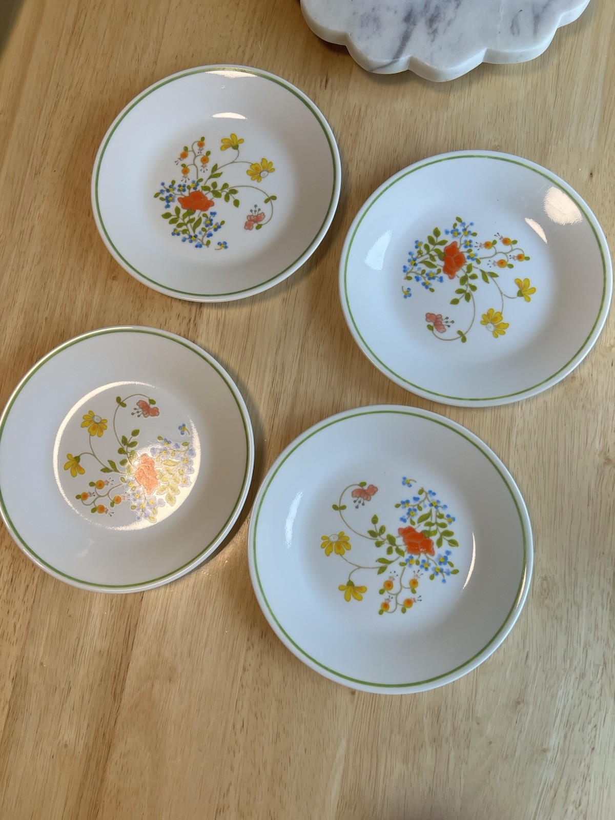 Corelle 4-Piece Wildflower Pattern 8.5in Plate Set Floral with Green Rim