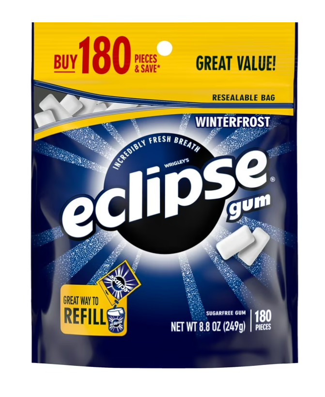 New Eclipse Winterfrost Sugar Free Chewing Gum, Value Pack – 180 Ct Bag
