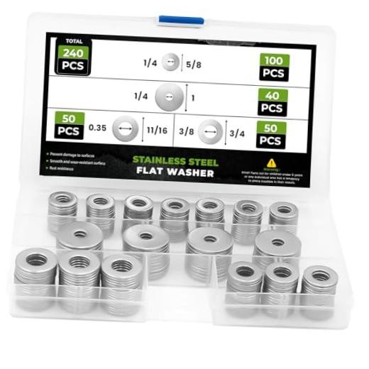 Fender Washers for Screws (240 Pcs) — 304 Stainless Steel Flat 240 Pcs Fender