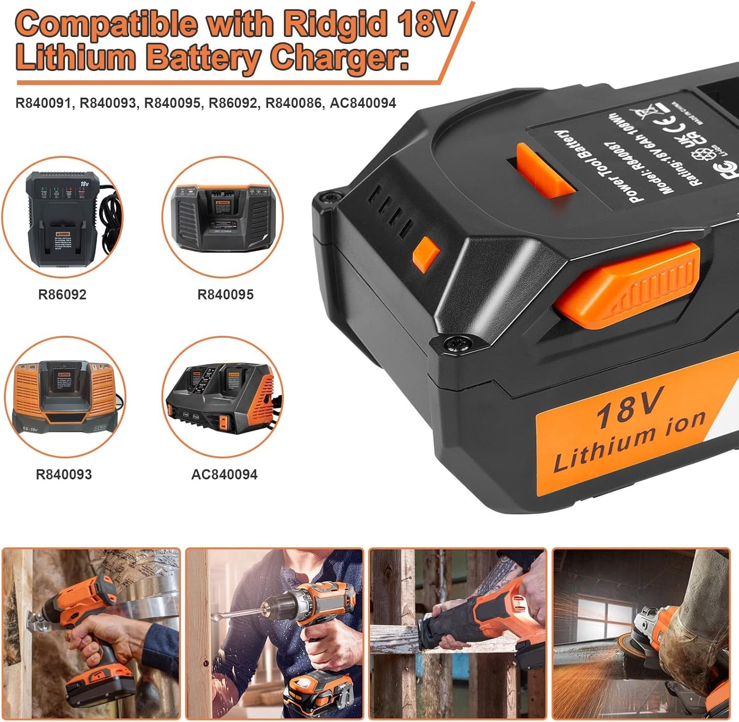 2-Pack 6.0Ah Rechargeable Batteries for Ridgid 18V Drill – Advanced Protection