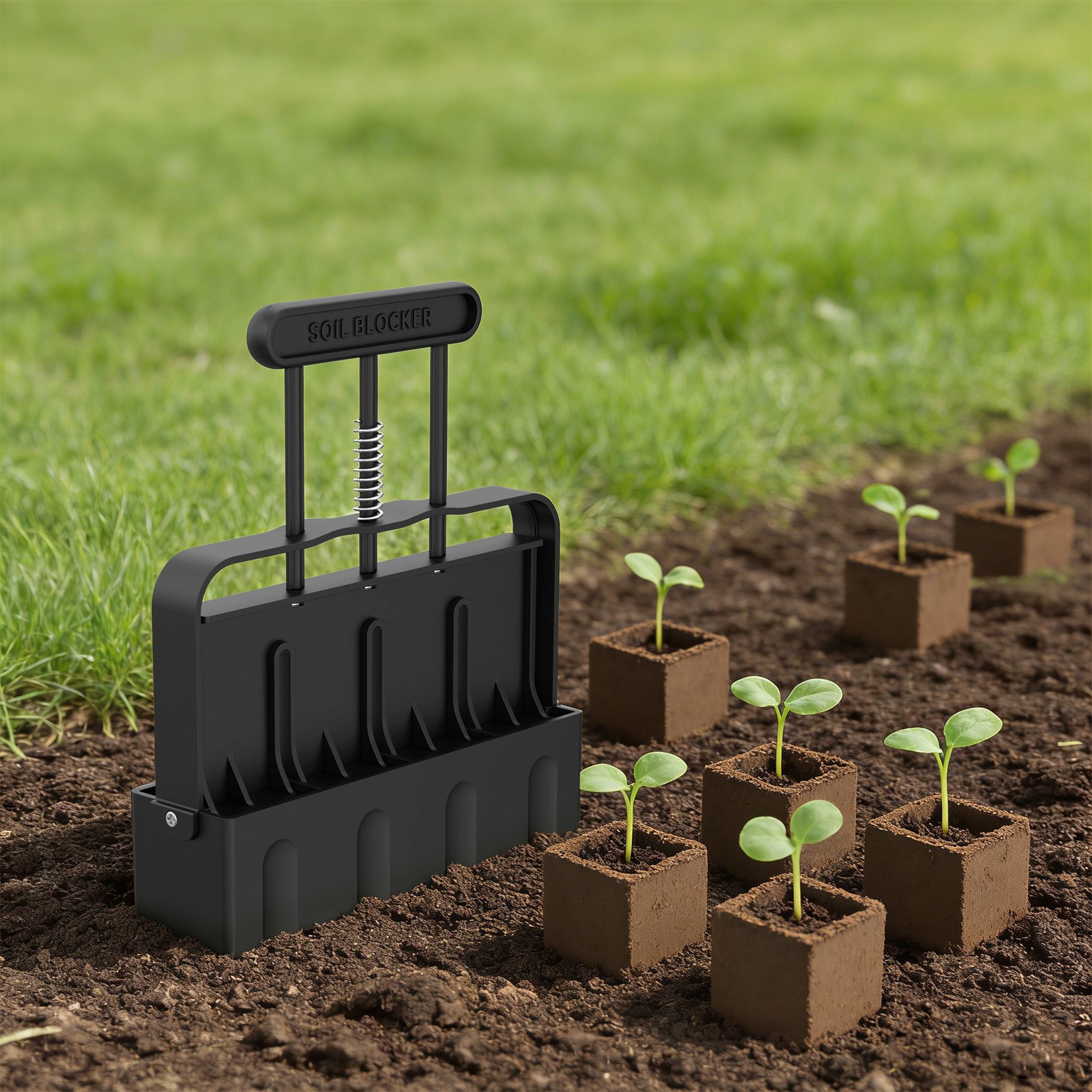 Handheld Soil Block Maker Model Mold With Automatic Spring Reset 8.46*1.97*6.1in
