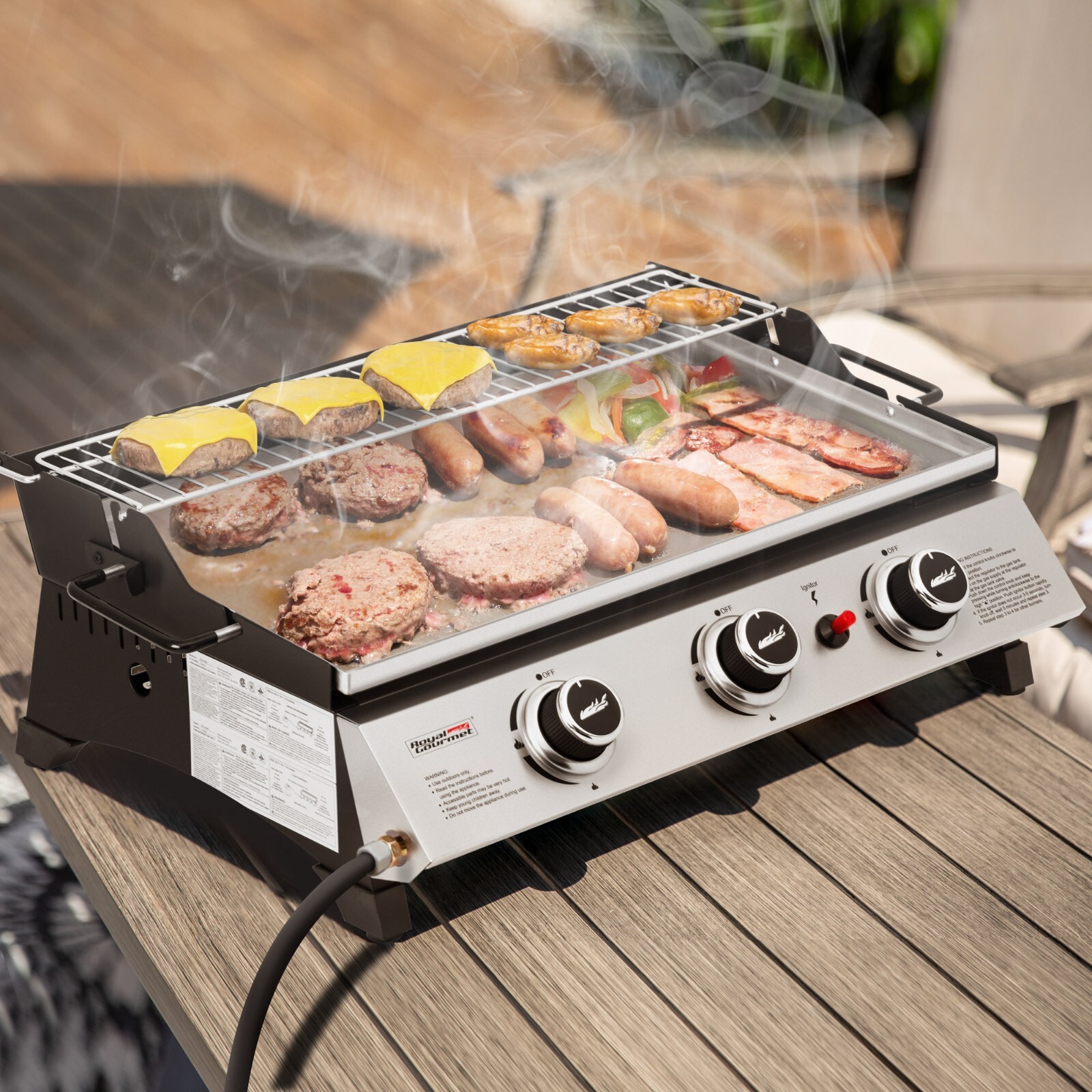 Royal Gourmet 24-Inch Tabletop Propane Griddle w/ Warming Rack & Two Handles