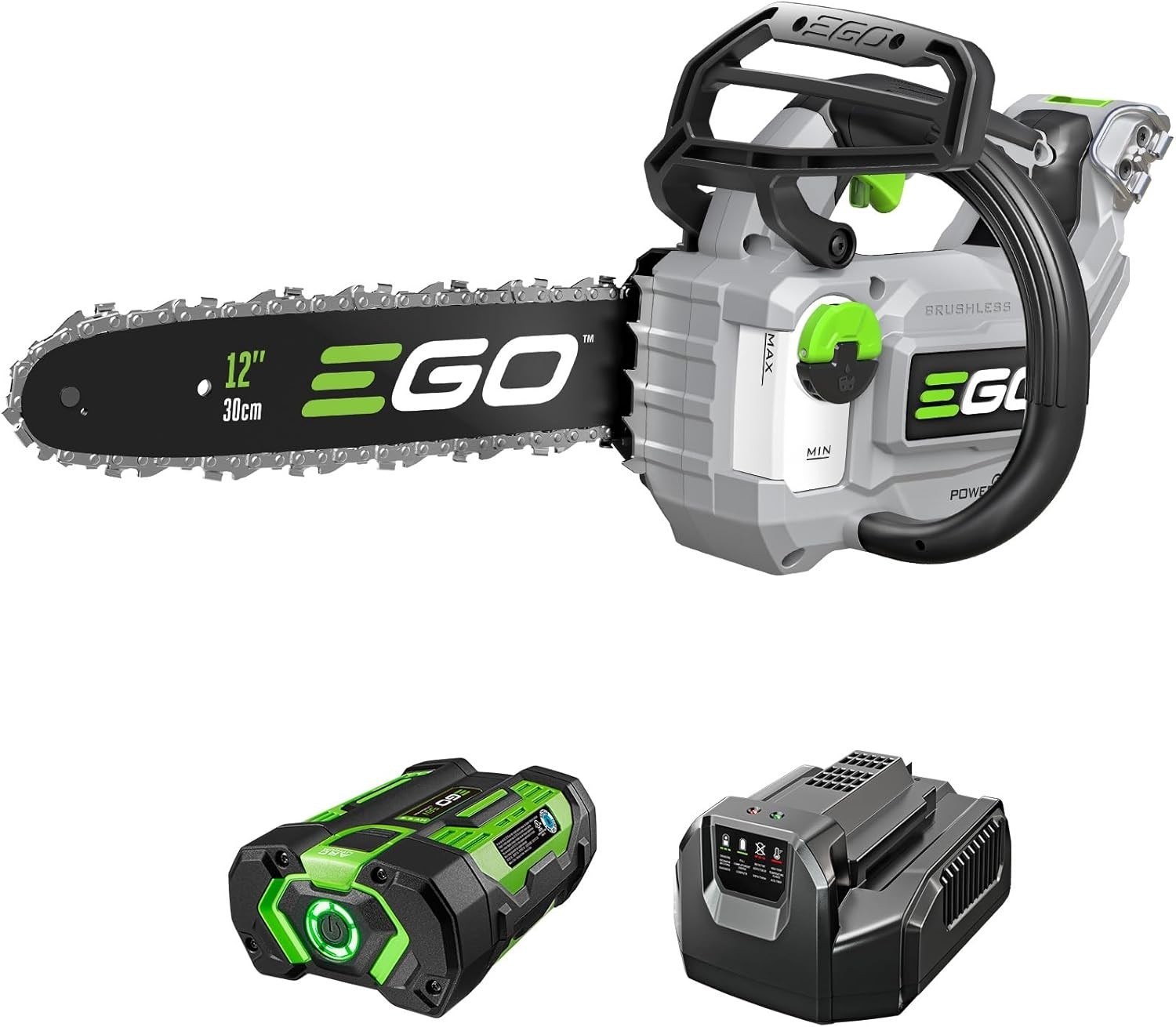 EGO CS1201 POWER+ 12in Compact Cordless Chain Saw Kit 2.5Ah Battery Charger
