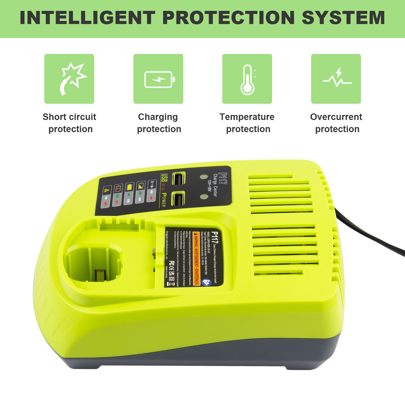 Charger For RYOBI P117 Battery High Capacity 18Volt Lithium-Ion P108 P107 P106