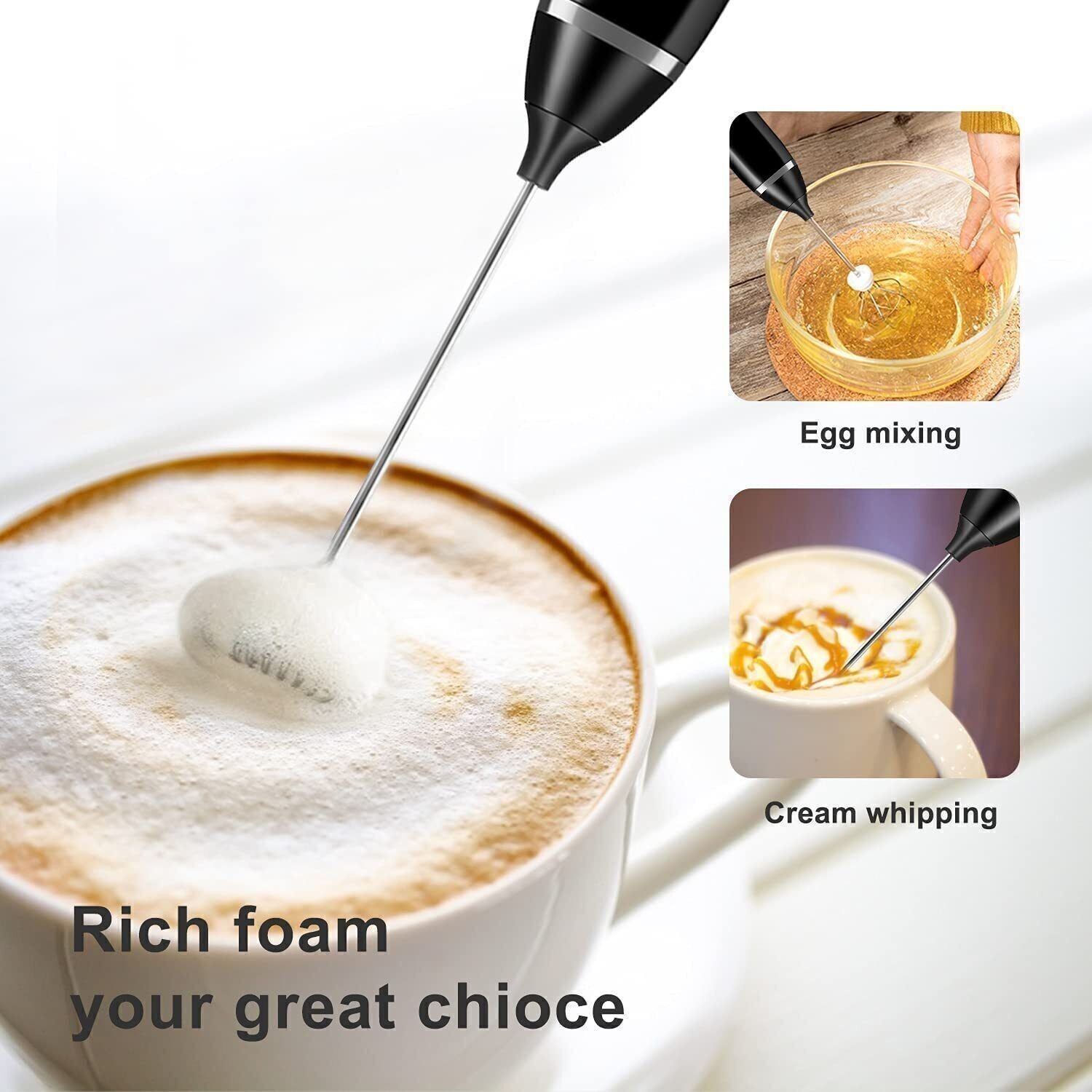 Electric Milk Frother Double Whisk Handheld Coffee Foam Mixer USB Rechargeable