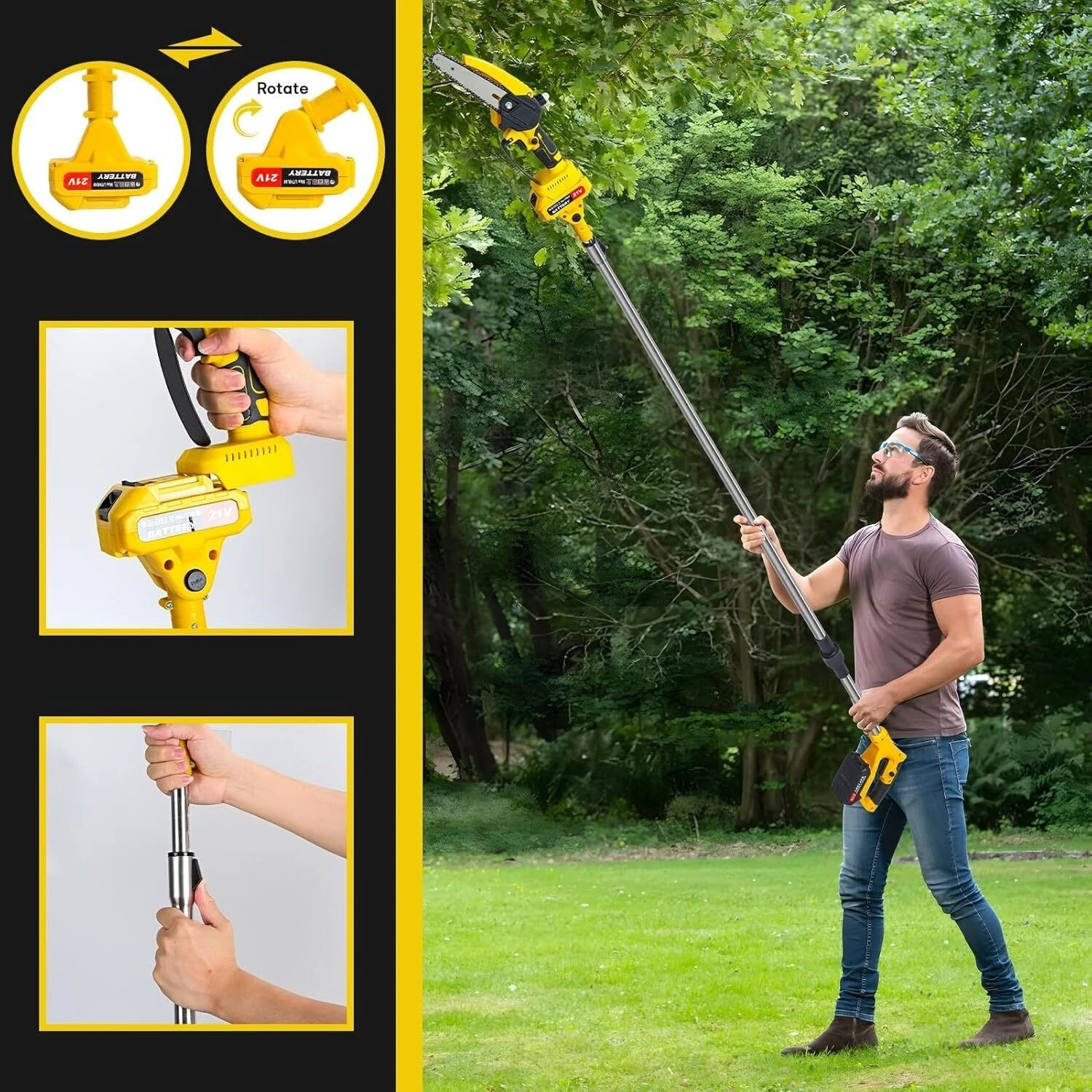 2 in1 Cordless Pole Saw Brushless Mini Chainsaw for Tree Trimming w/ 2 Batteries
