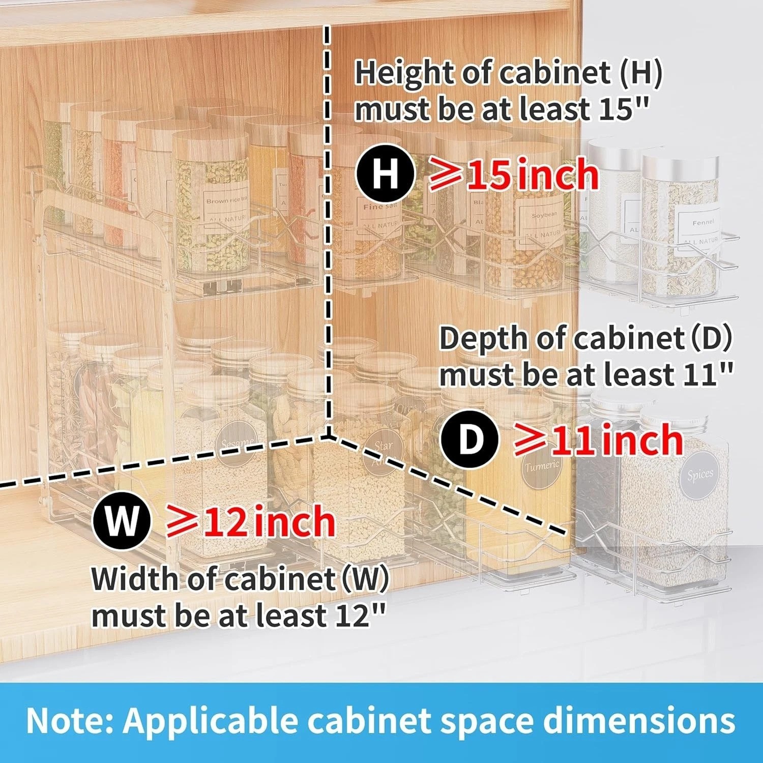 Heavy Duty Chrome Spice Rack Organizer – 2 Tier Pull Out Cabinet Storage, 11″W