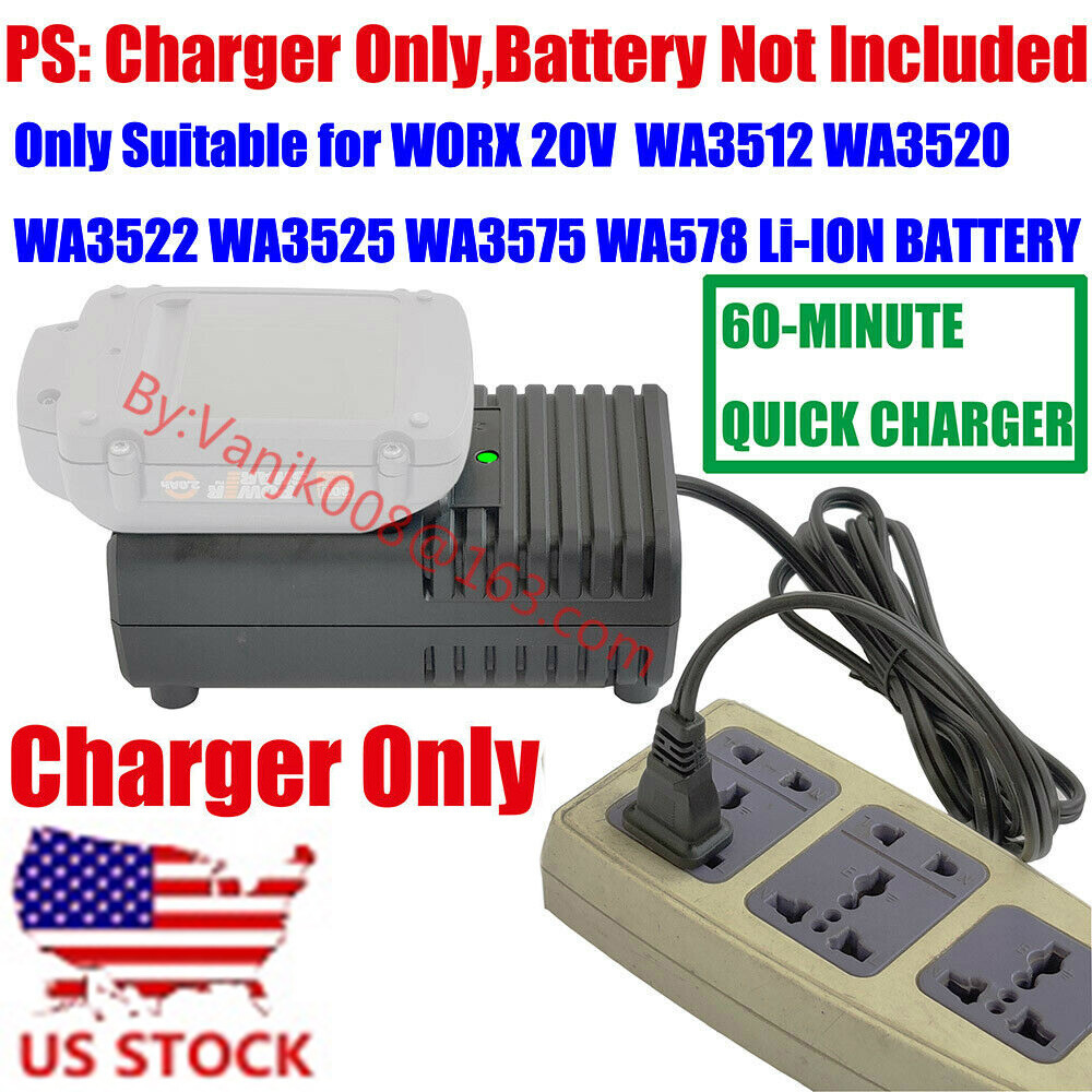 1x WORX 20V WA3520/3575/3578/3525 Li-ION BATTERY 60-MINUTE FAST CHARGER-US STOCK