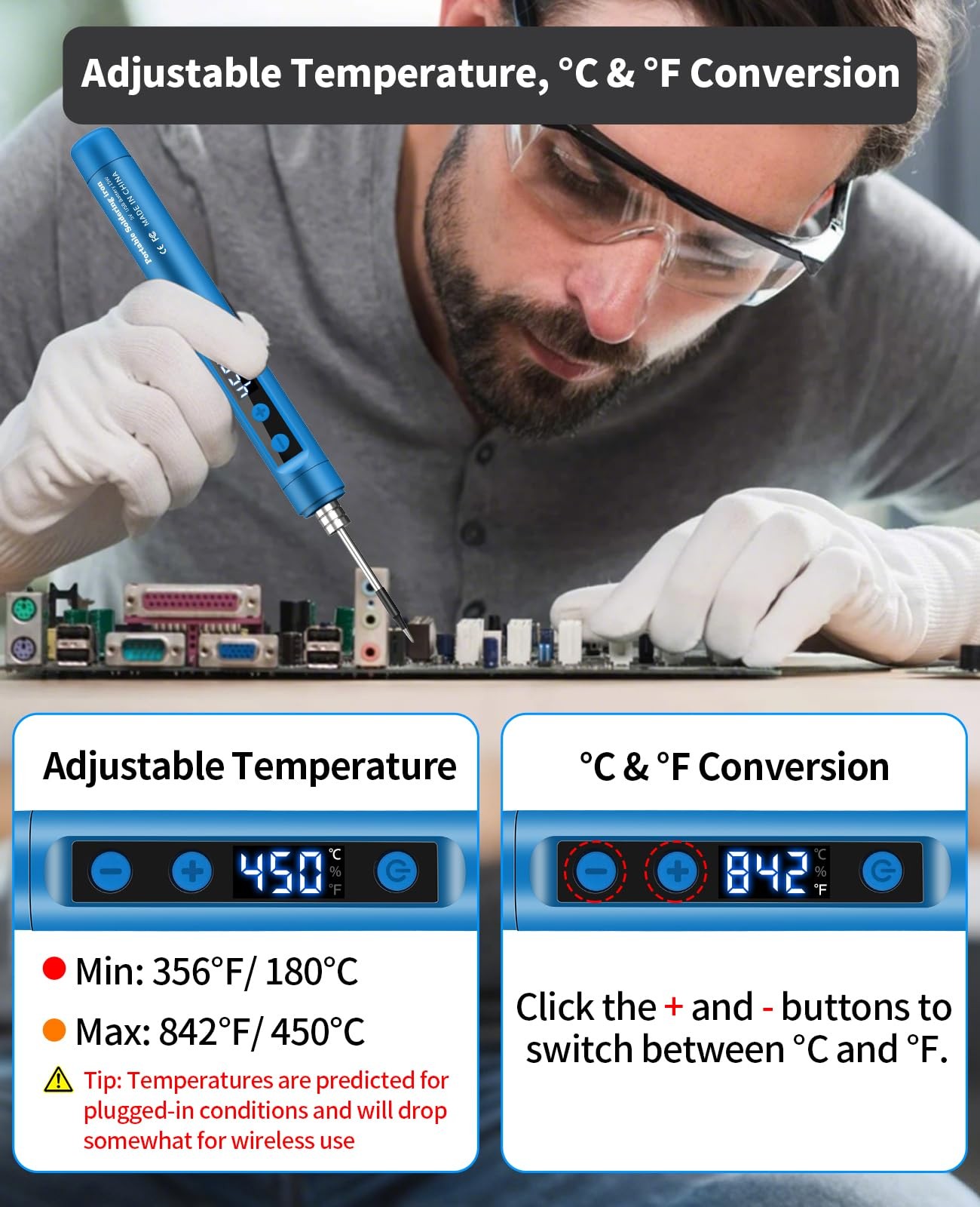 Cordless Soldering Iron Kit 1100mAh USB Rechargeable Portable Cordless Solde…