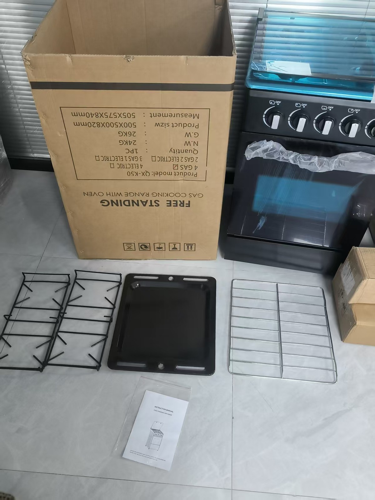 NEW 20″ Free Standing Gas Stove Oven Range,4 Burner LPG Cooktop with 60L Oven
