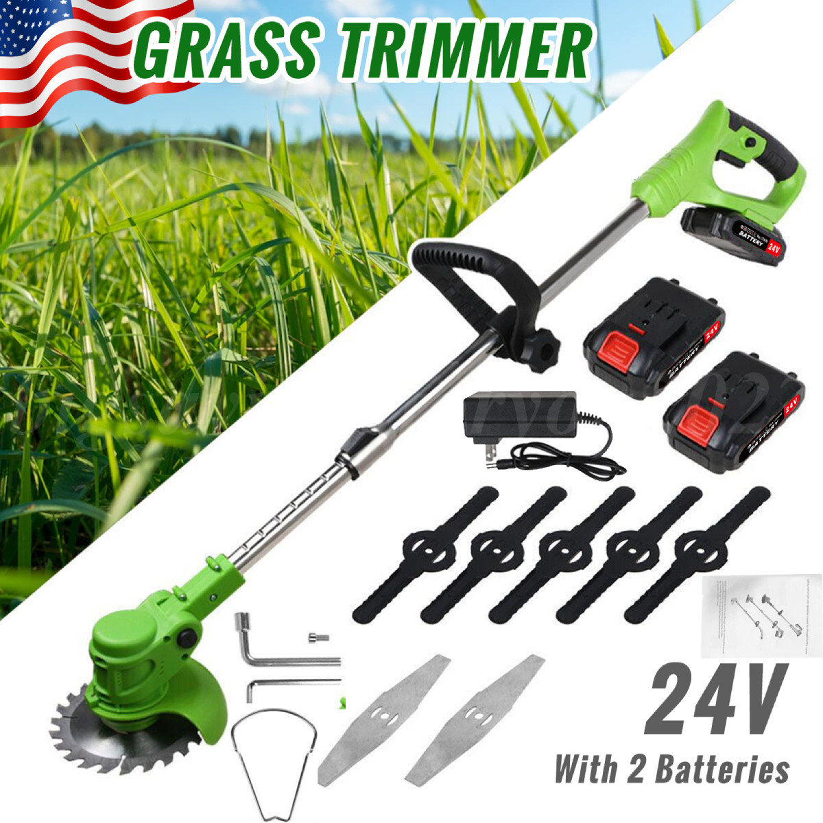 Electric Cordless Grass String Trimmer Lawn Edger Weed Wacker Cutter w/ Battery