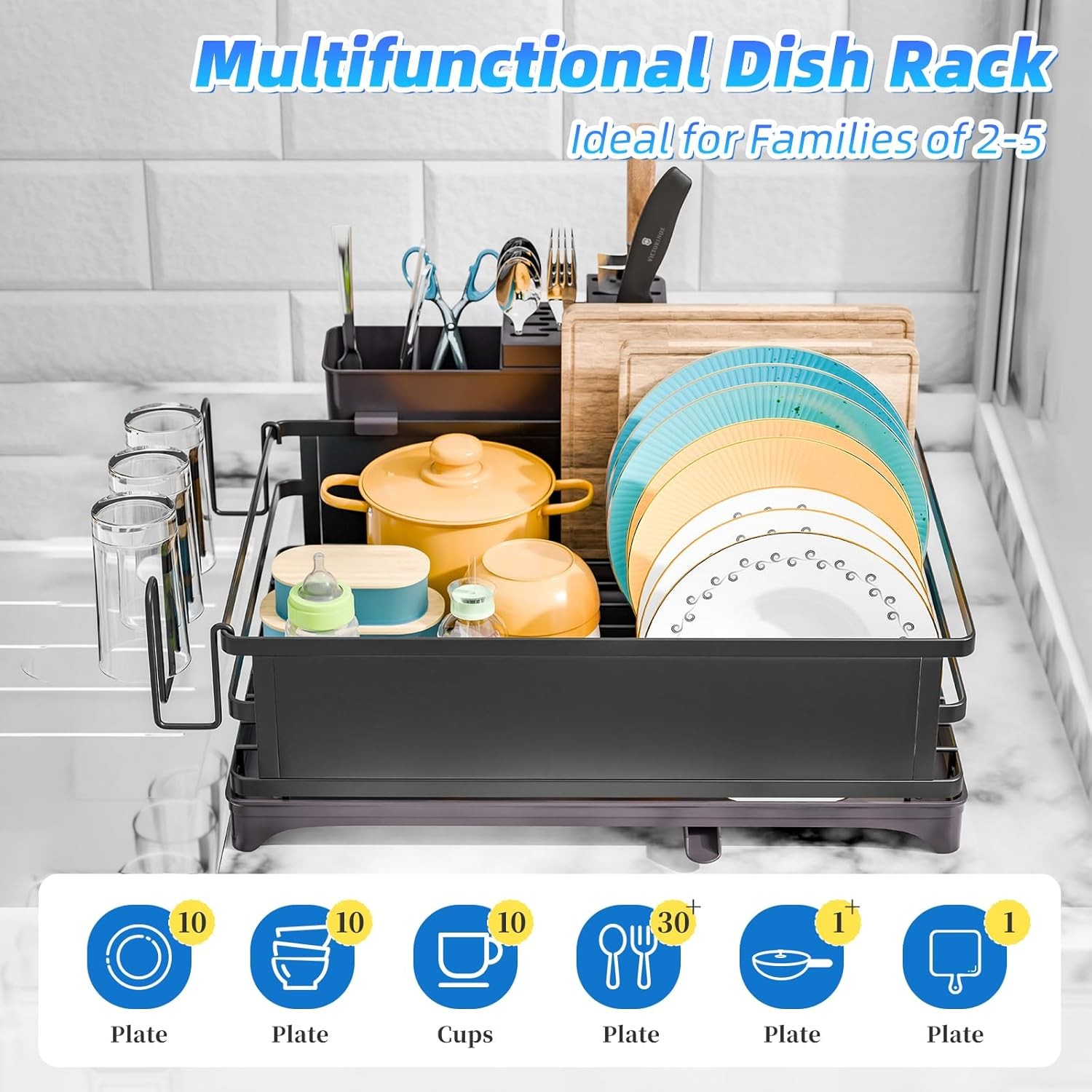 Dish Rack,Steel Dish Drying Rack for Kitchen Counter,Dish Drainer-Large Capacity
