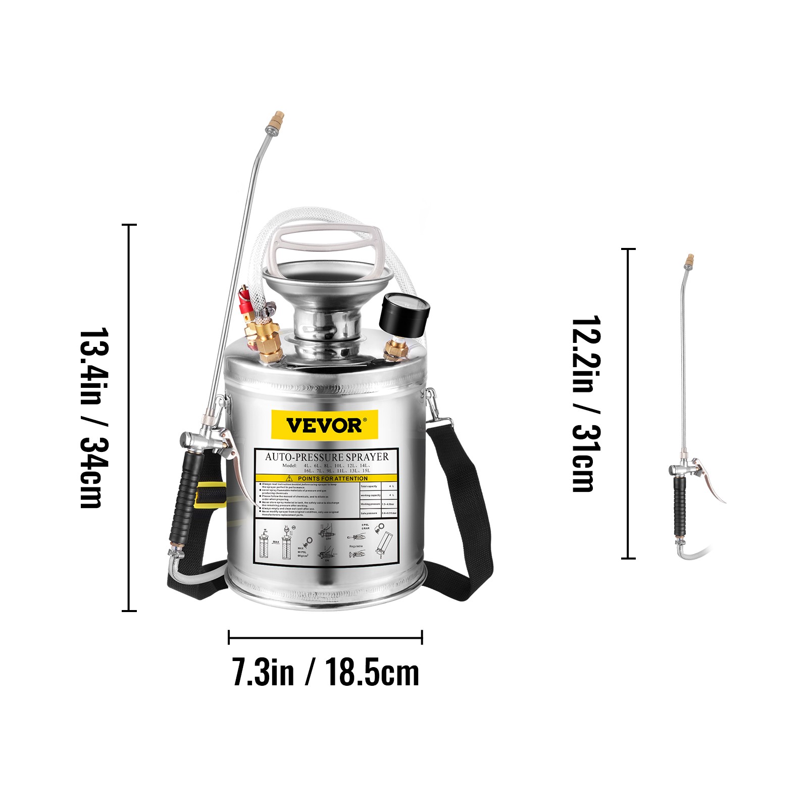 VEVOR St. Steel Pest Control Sprayer Handheld Pumped Garden Cleaning 1 Gallon