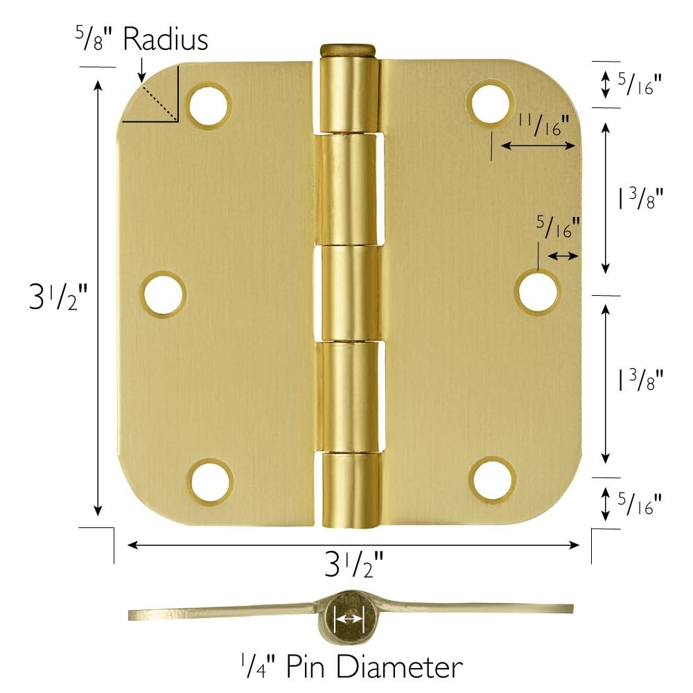 Design House Interior Door Hinges, 3.5 in. x 3.5 in., Rounded, 5/8in. Radius,…