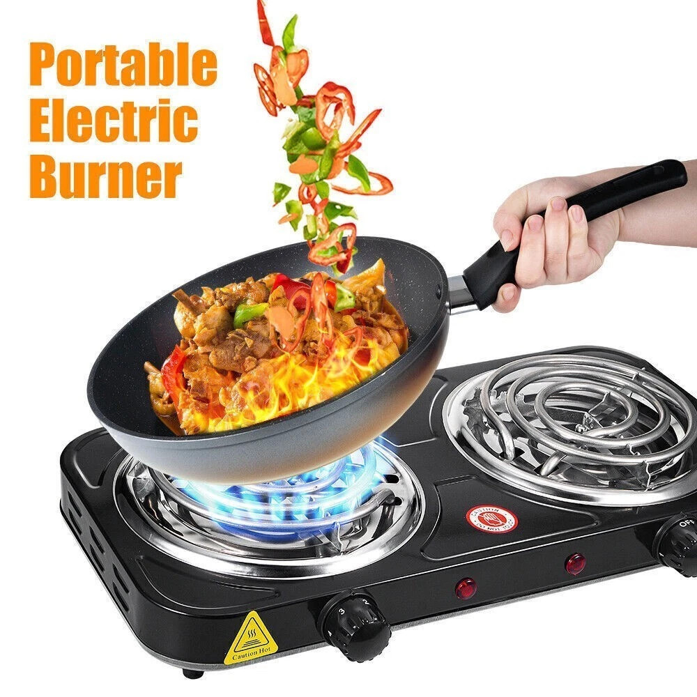 Portable Kitchen Electric Double Burner Hot Plate Cooktop Cooking Stove 2000W