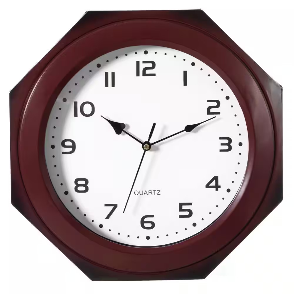 Brown Modern Decorative Octagon Shaped Wood Looking Plastic Wall Clock