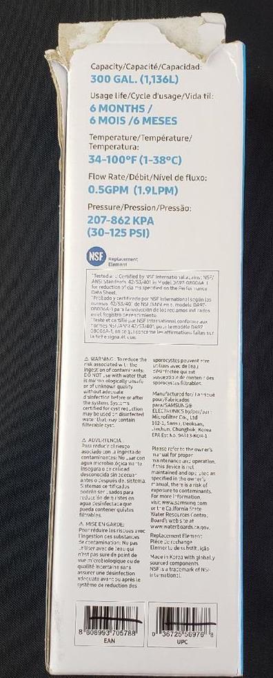 = Samsung Water & Ice Refrigerator Carbon Filter HAF-CIN/EXP NSF/ANSI 42 53 401