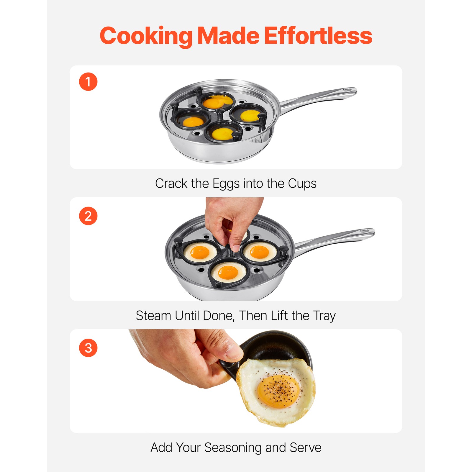 Uimoso 4-Cup Stainless Steel Egg Poacher Pan with Glass Lid Nonstick Egg Cups
