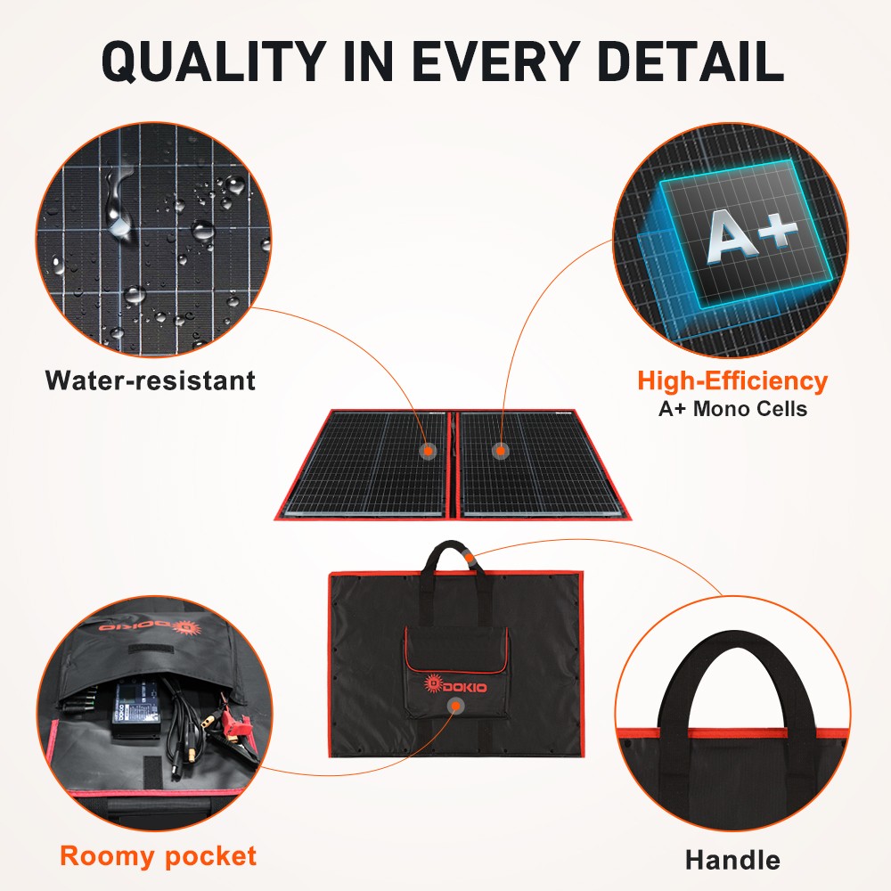 Dokio 100W 12v Foldable Solar Panel Kit Monocrystalline Portable Camping RV Boat