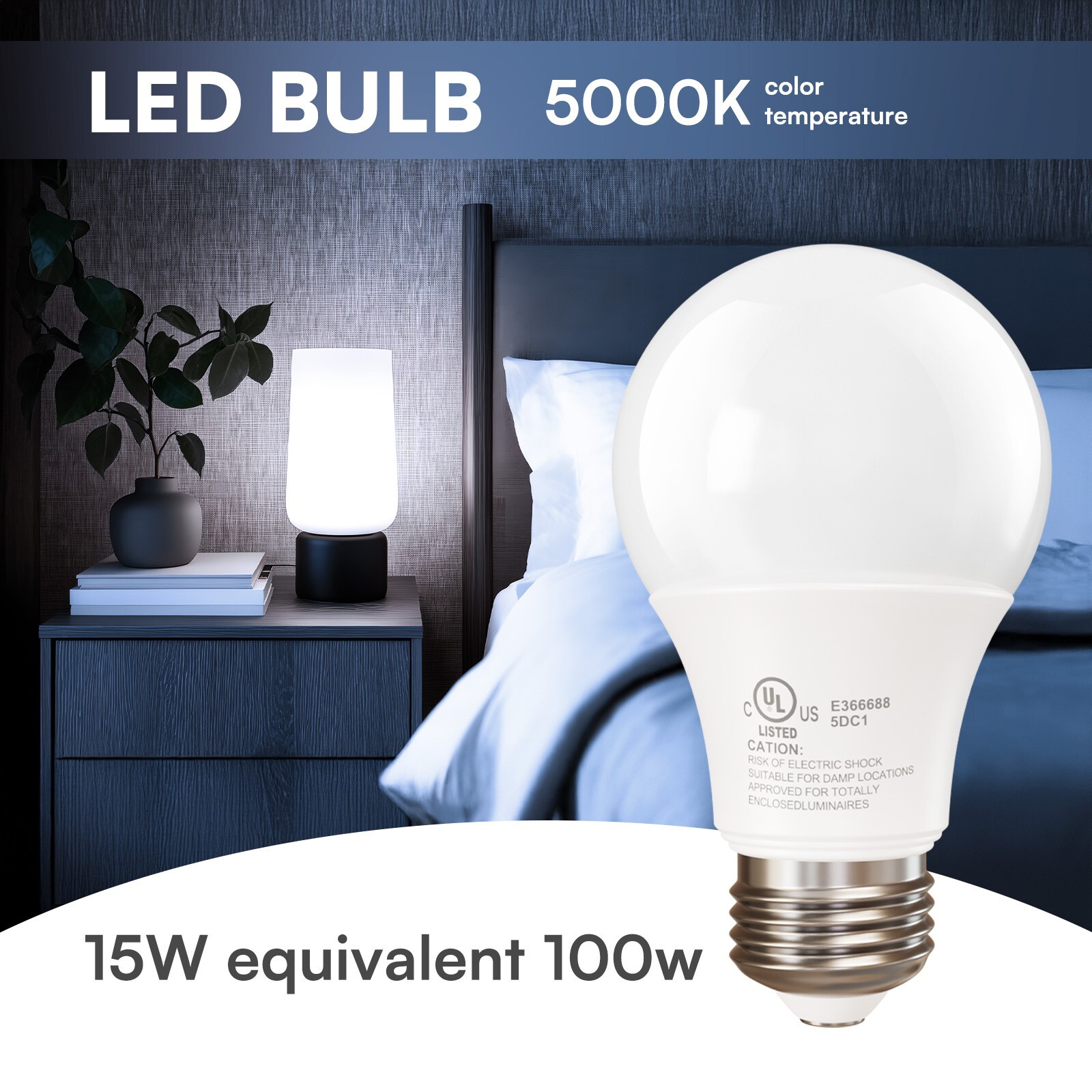 12 Pack A19 100W Equivalent Light Bulbs 1500LM 5000K Daylight E26 Non-Dimmable