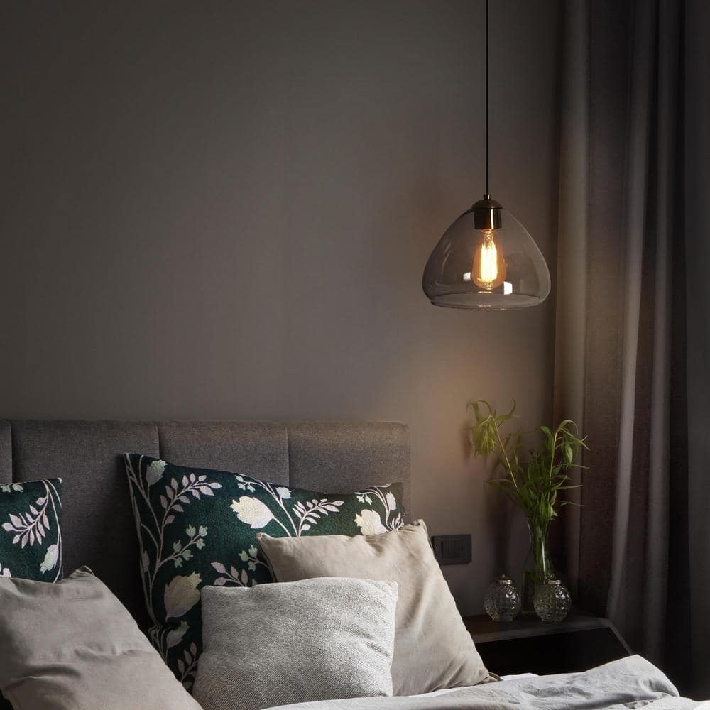 Uolfin 1-Light Modern Gold Black Pendant Light Smoke Gray Glass 9.8 in