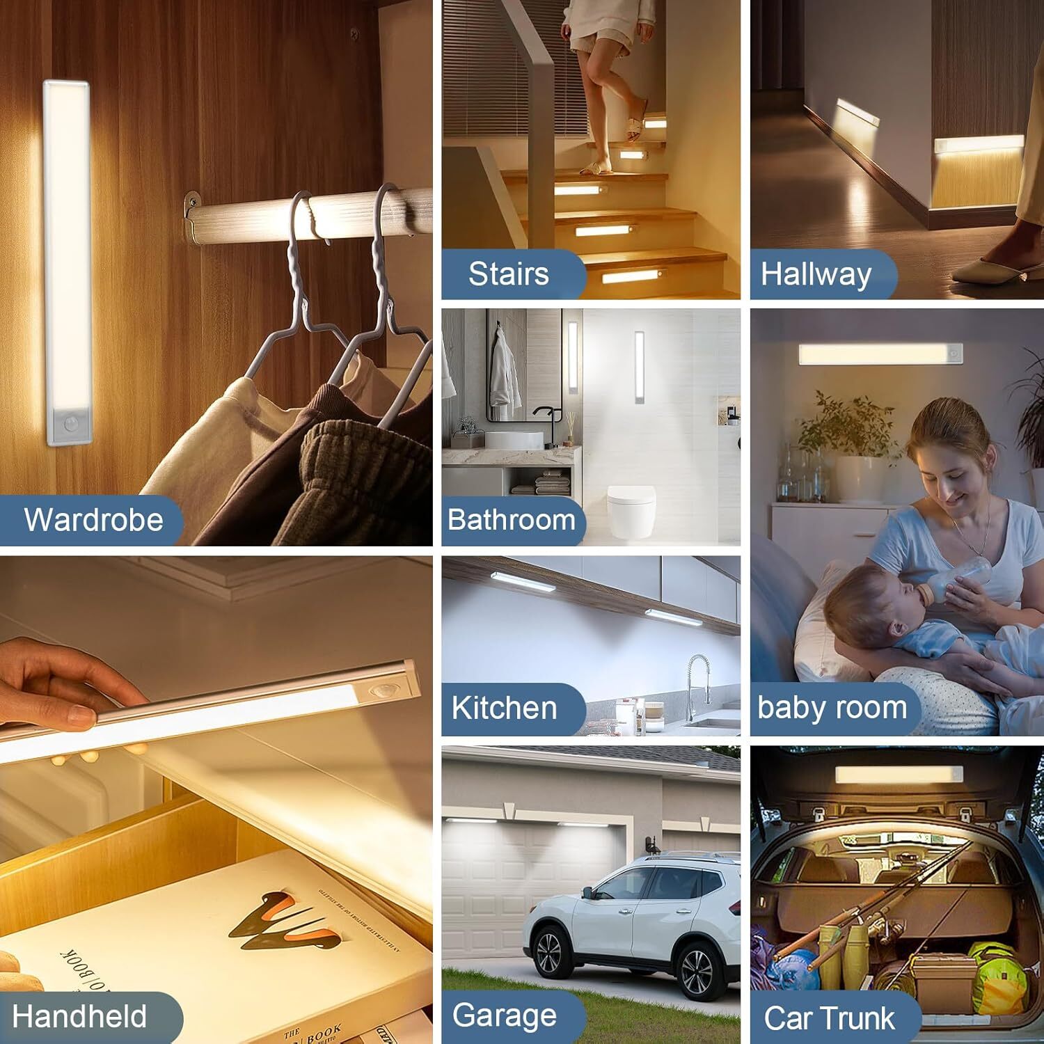 LED Motion Sensor Under Cabinet Closet Light USB Rechargeable Kitchen Lamp Strip