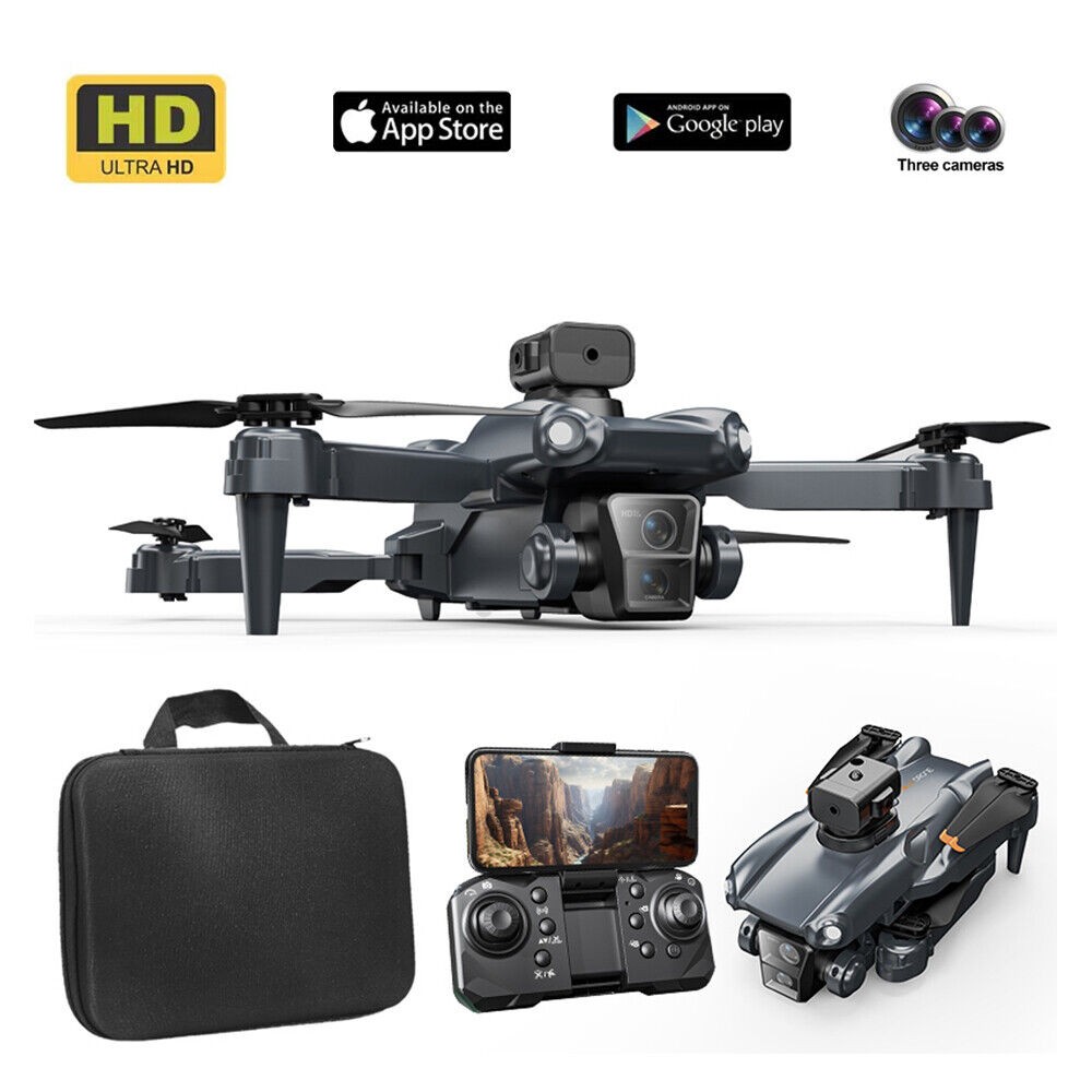 RC Drone With 6K HD ESC Dual Camera WIFI FPV Foldable Quadcopter 3 Battery Black
