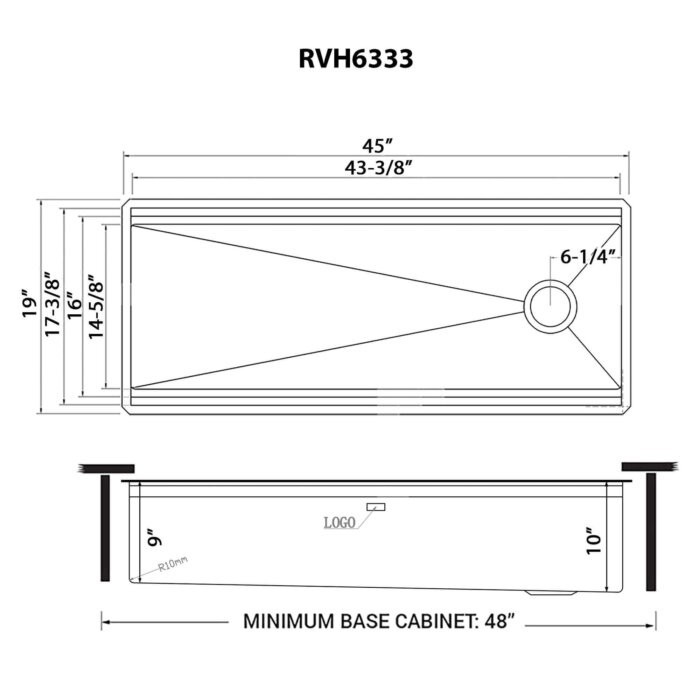 Ruvati 45″ Workstation Two-Tiered Undermount Kitchen Sink- RVH6333ST