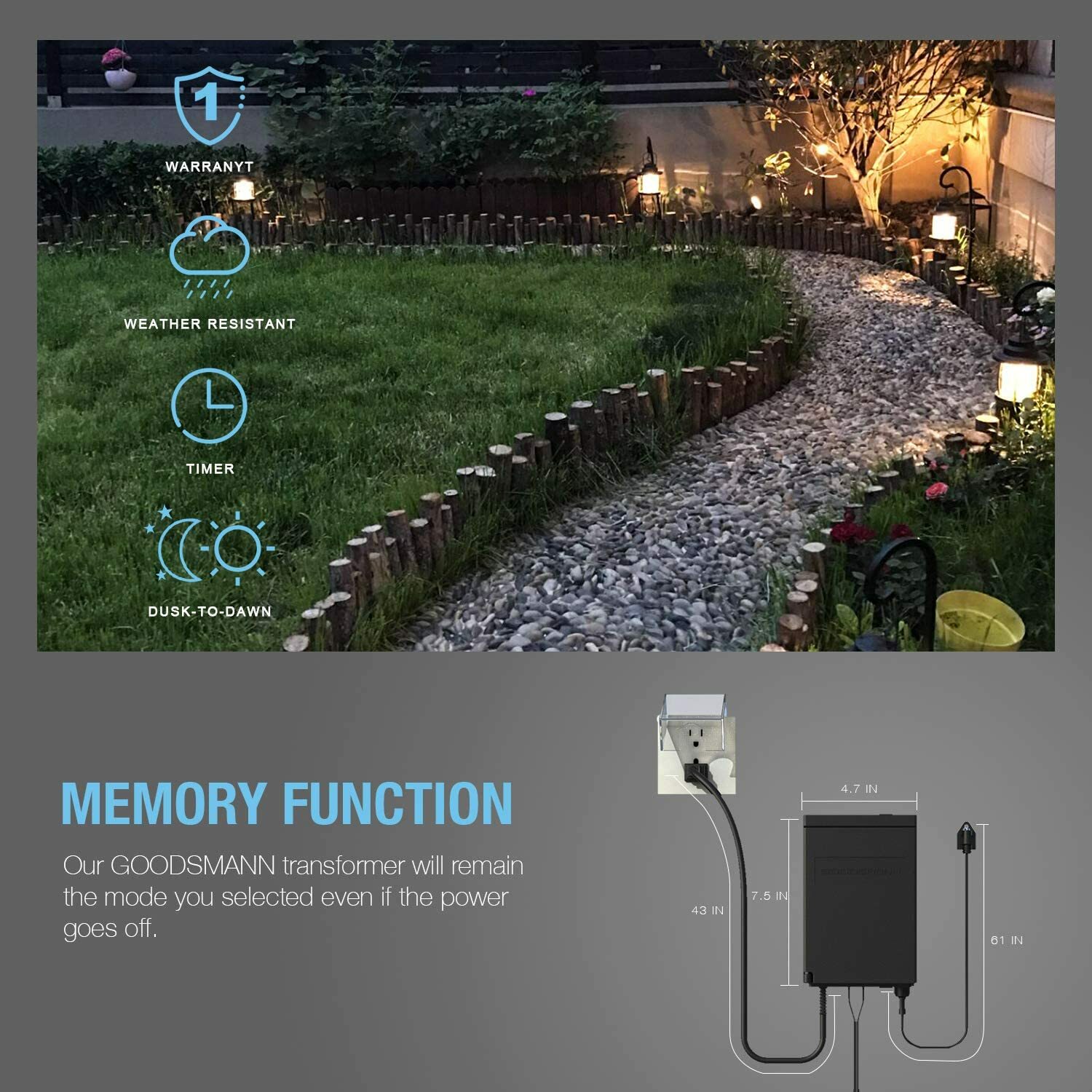 GOODSMANN 120W Low Voltage Transformer for Outdoor Garden Yard