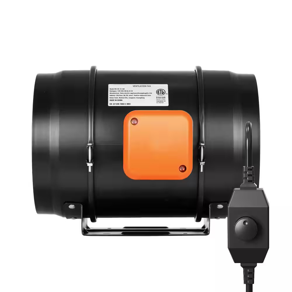 8 In. Inline Duct Fan, 750 CFM, Quiet Ac-Motor Ventilation Exhaust Fan for Cooli