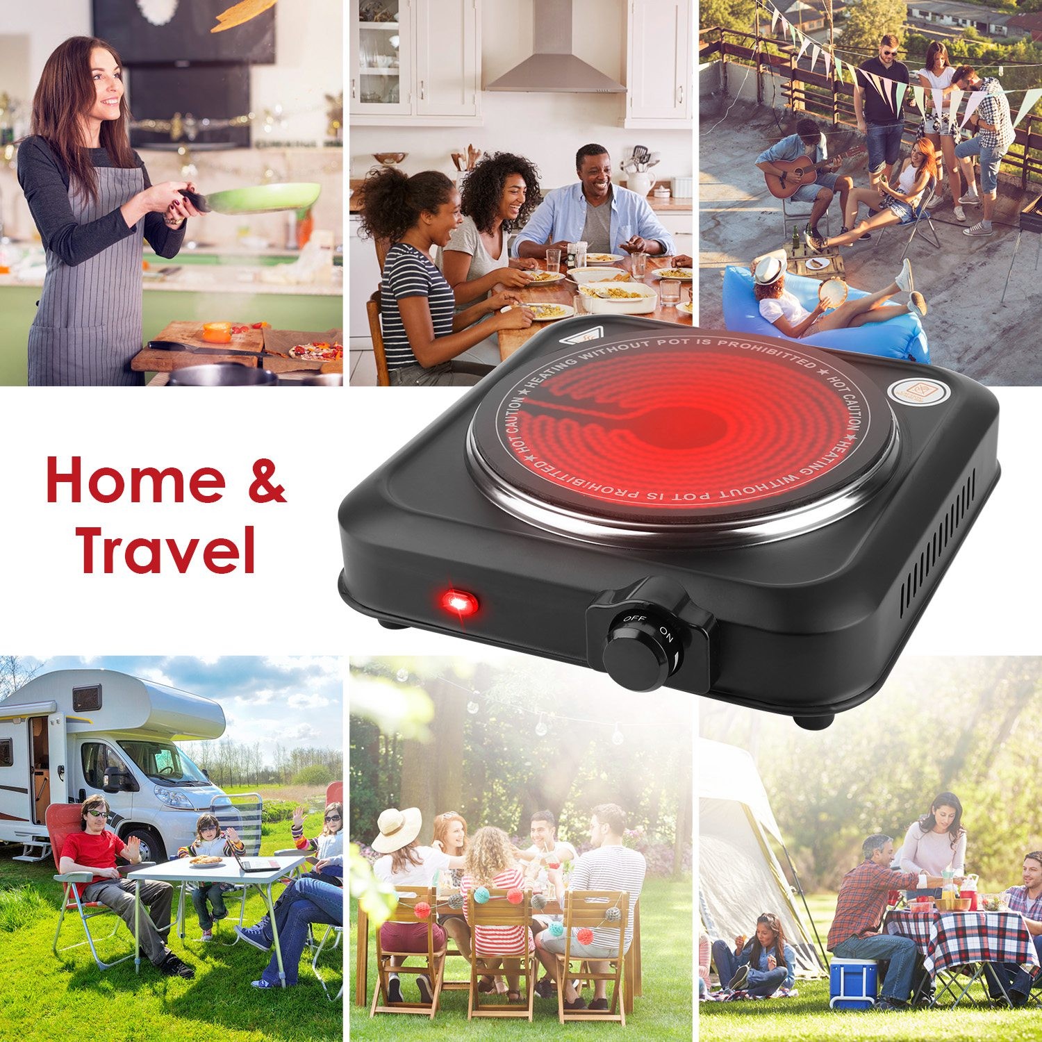Adjustable Temperature Electric Burner Countertop Hot Plate Cooktop Stove