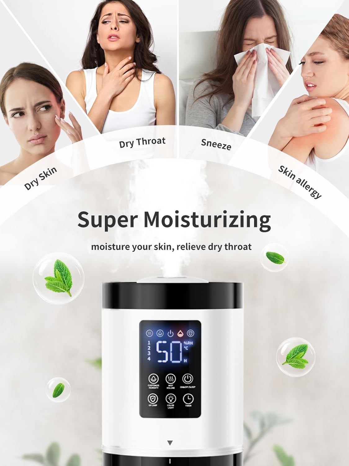 8L Humidifiers for Bedroom, 30Db Quiet, 500Ft² Coverage, 60H Runtime, Top Fill,