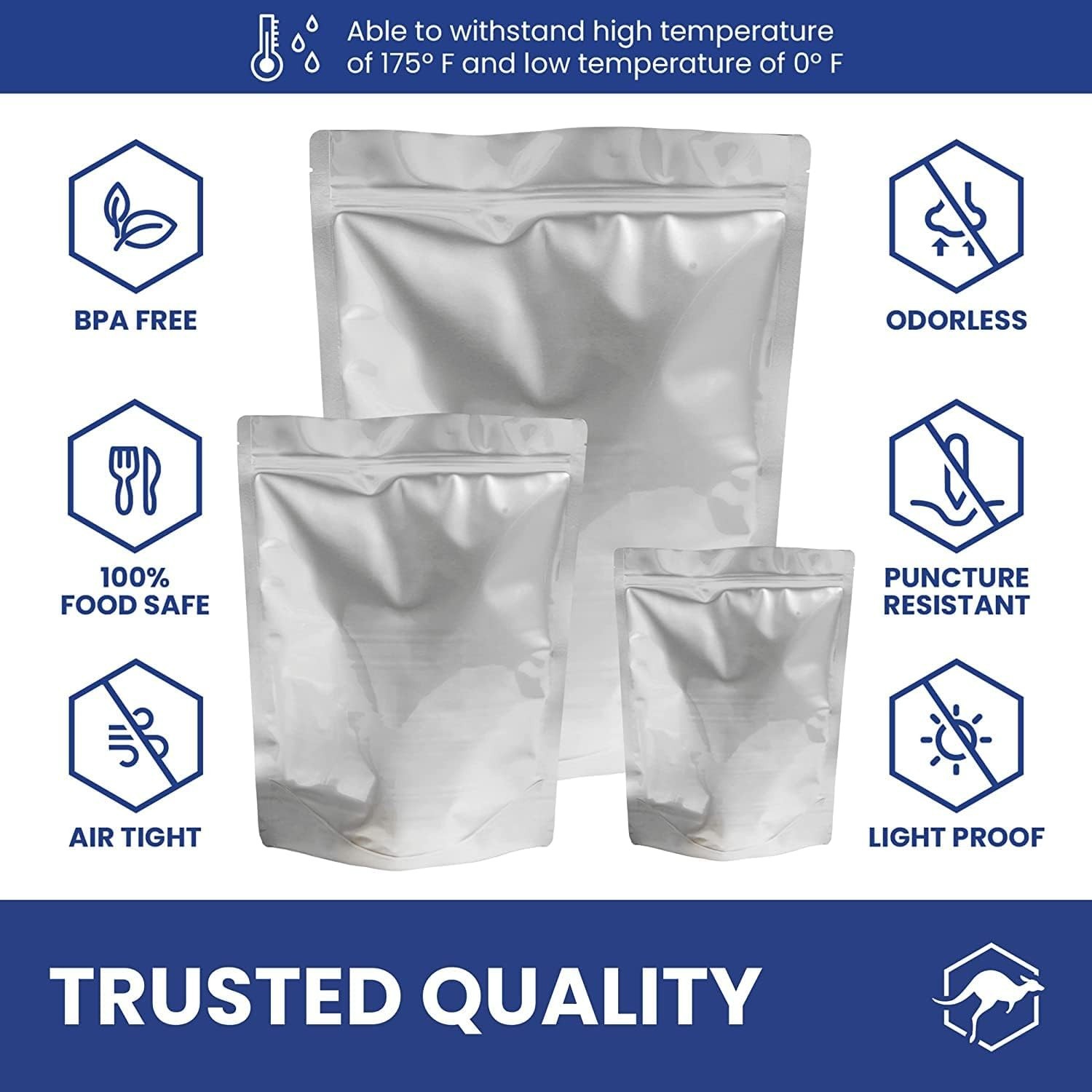 100ct Multi-Size Mylar Bags with 400cc Oxygen Absorbers 15&10Mil Food Storage