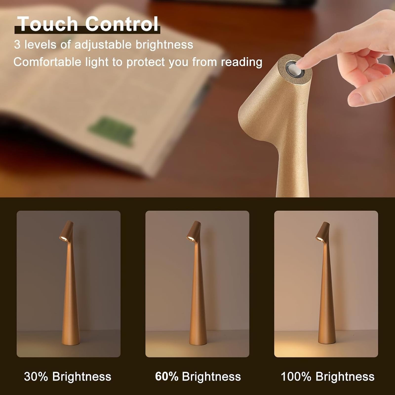 GMOX Cordless LED Table Lamp Touch Dimmable Aluminum Rechargeable Desk Light