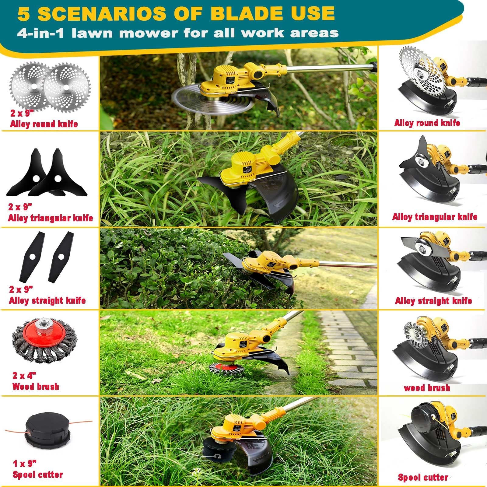 Weed Wacker Cordless 4-in-1 with 5 Types of Blades for Dewalt 20V MAX No Battery