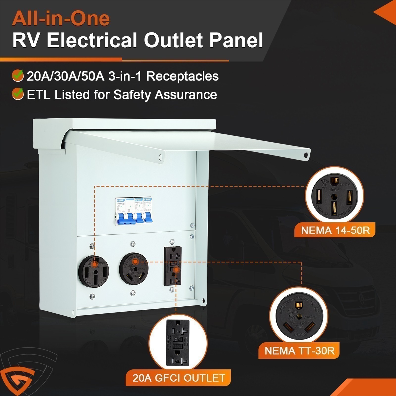 Temporary Power Outlet Panel RV Electrical Panel 20Amp 30Amp 50 Amp Outlet Box