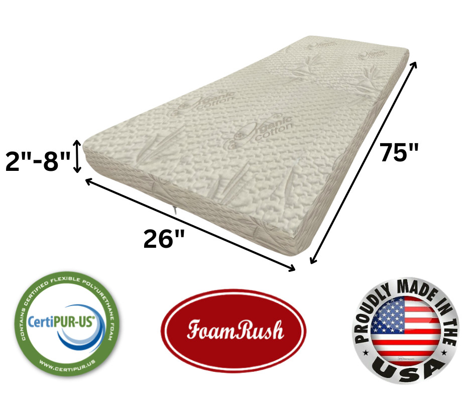 FoamRush Bunk 26″ x 75″ High Density Foam Mattress Replacement Camper Cot USA