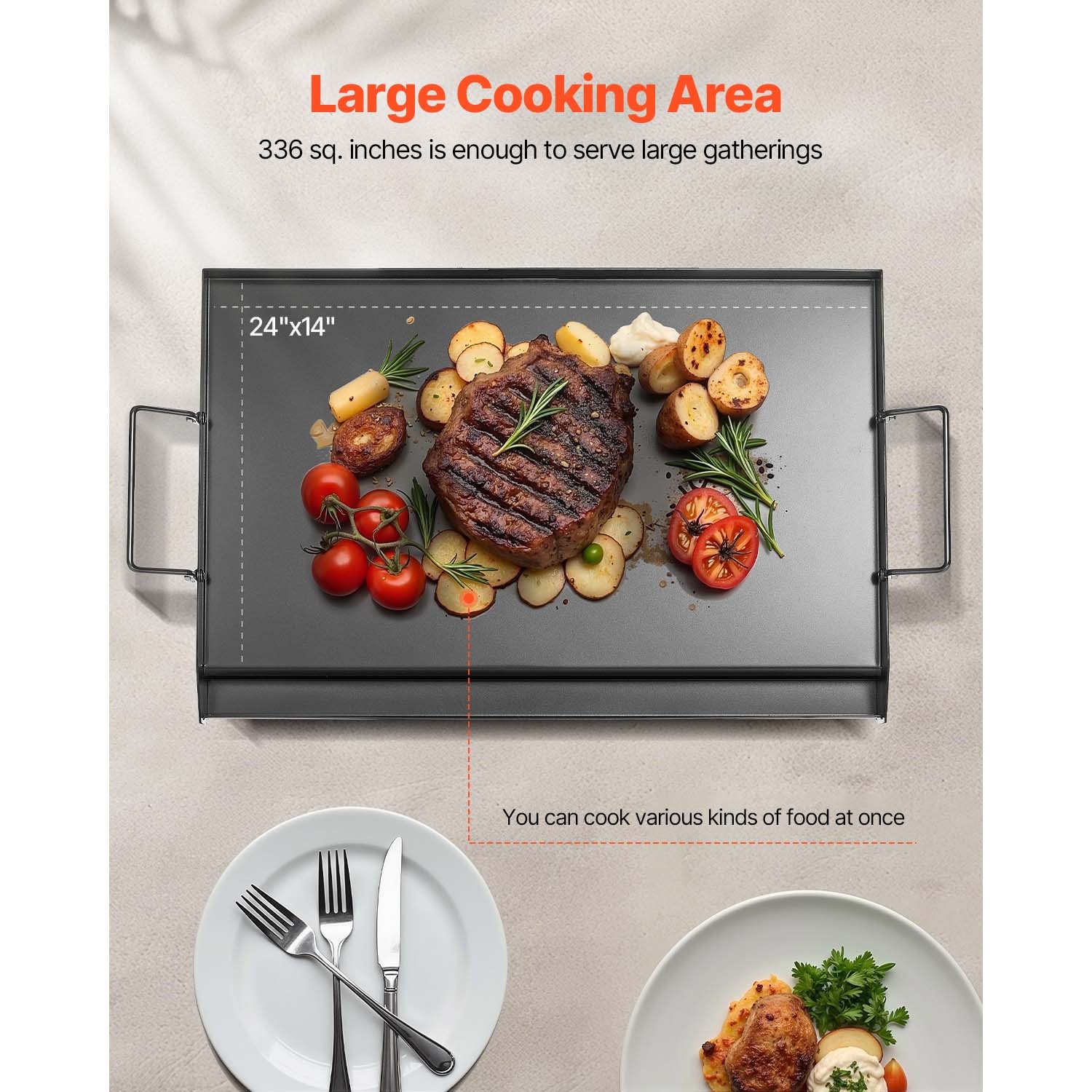 24×16 in Flat Top Griddle Carbon Steel Universal BBQ Grill Pan Cookware