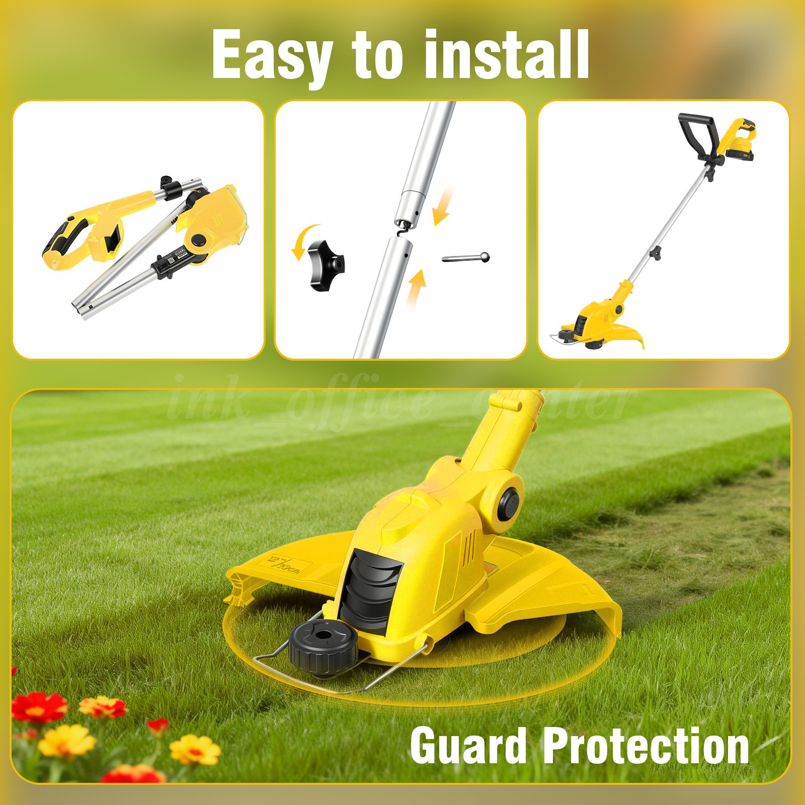 21V Cordless String Trimmer with 2Ah Batteries Fast Charger 12” Edger Yellow
