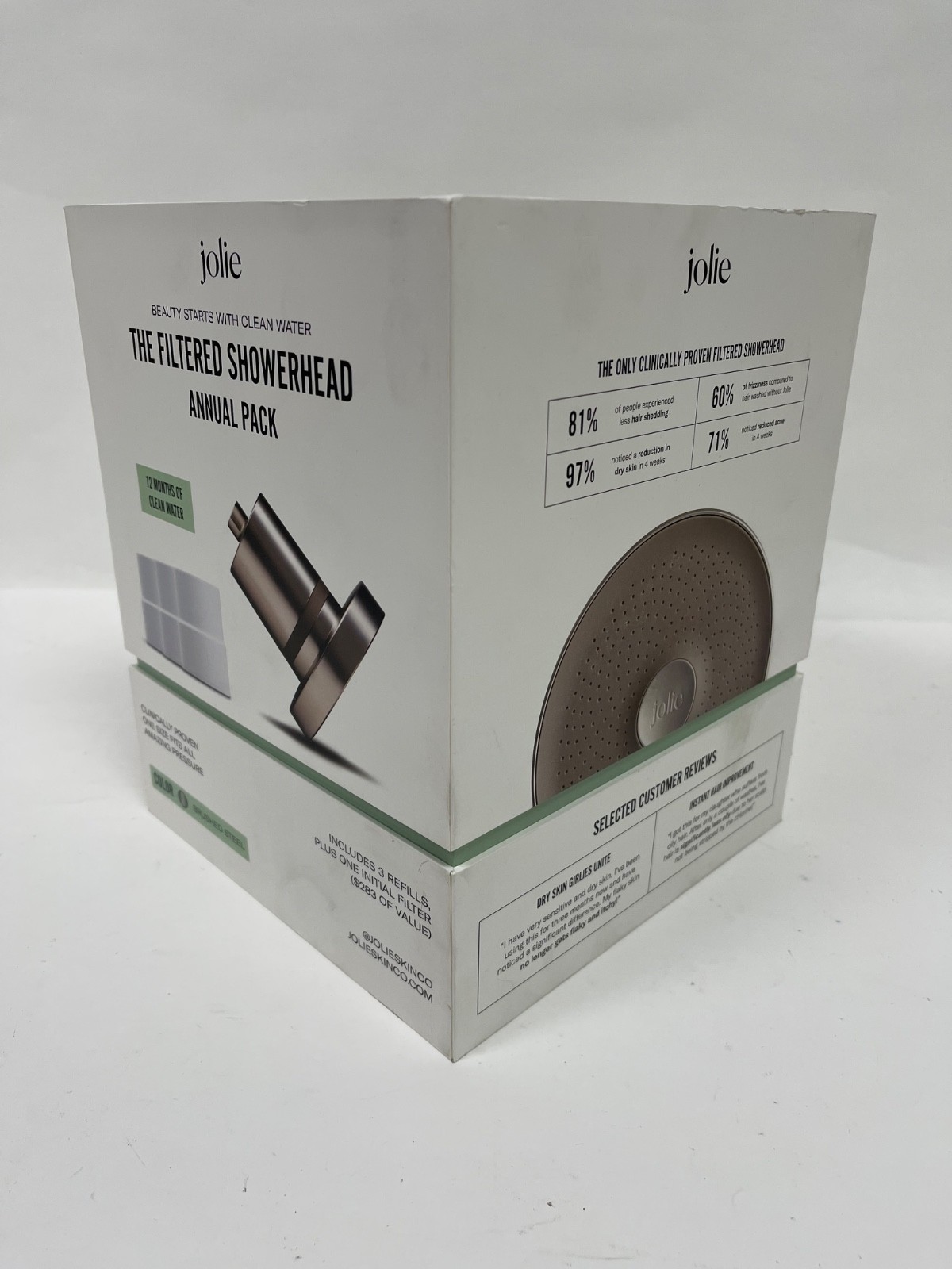 Jolie Filtered Showerhead Annual Pack w/4 Total Filter Refills Brushed Steel New