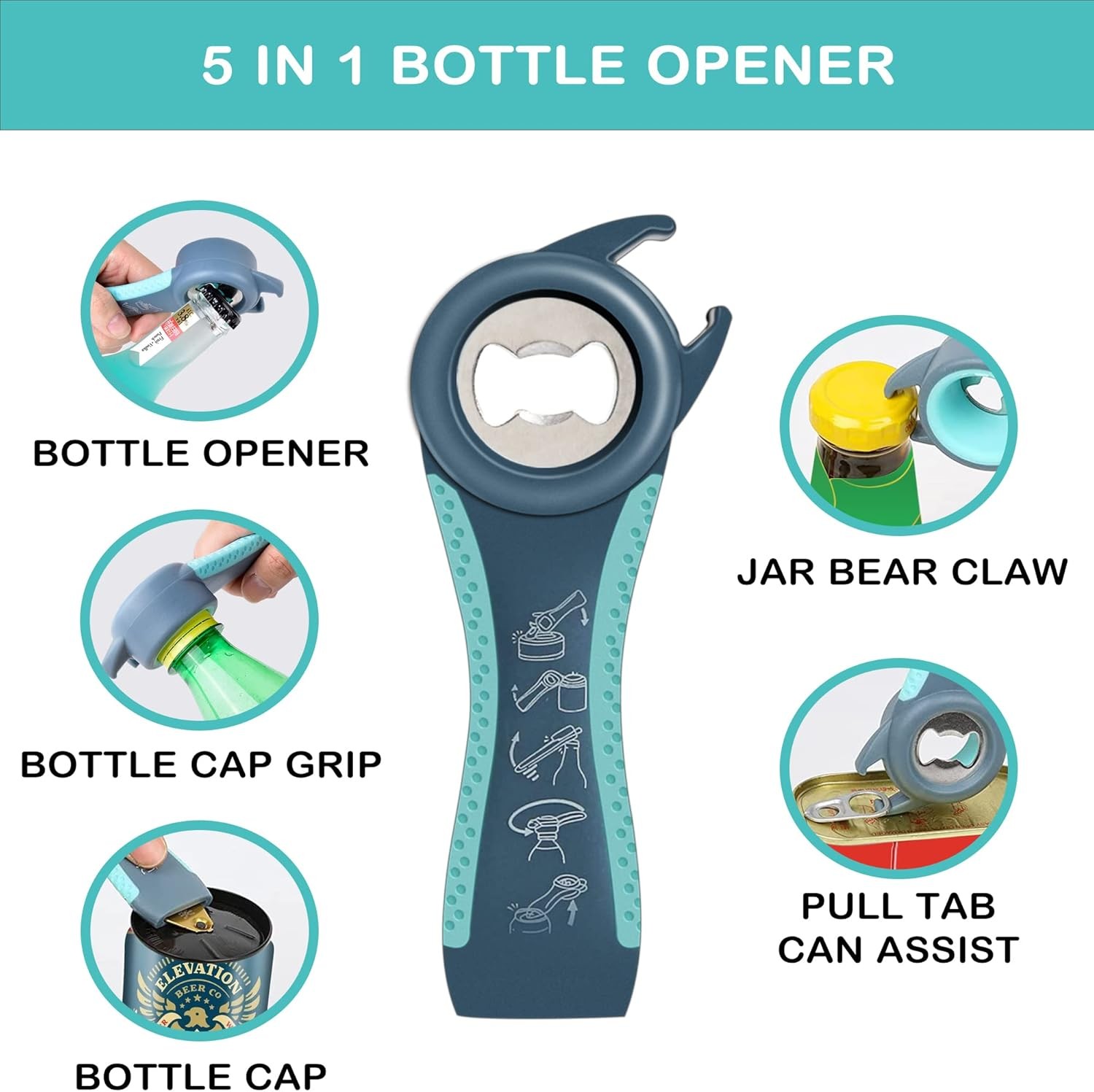 Blue 5-in-1 Jar Opener Non-slip Gripper for Weak Arthritic Hands