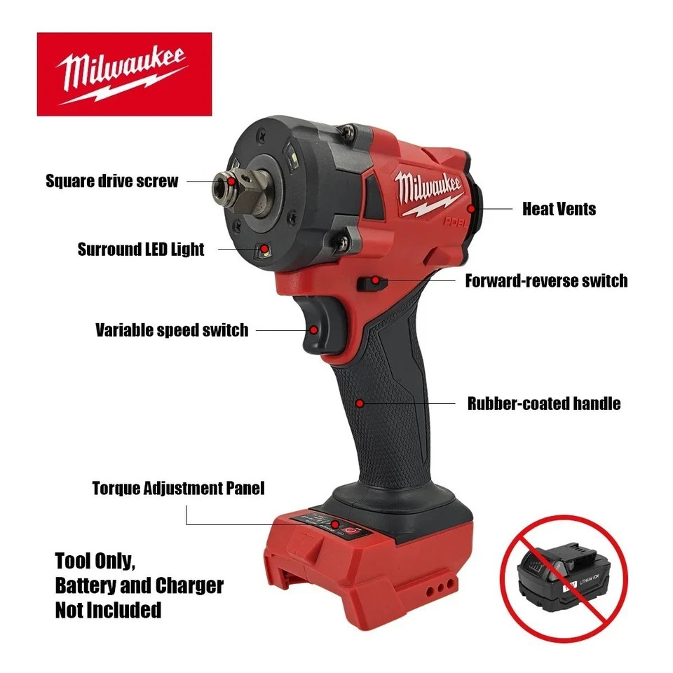 Milwaukee 18V Compact Impact Wrench 1/2 Car Truck Repair Screwdriver Tool Only