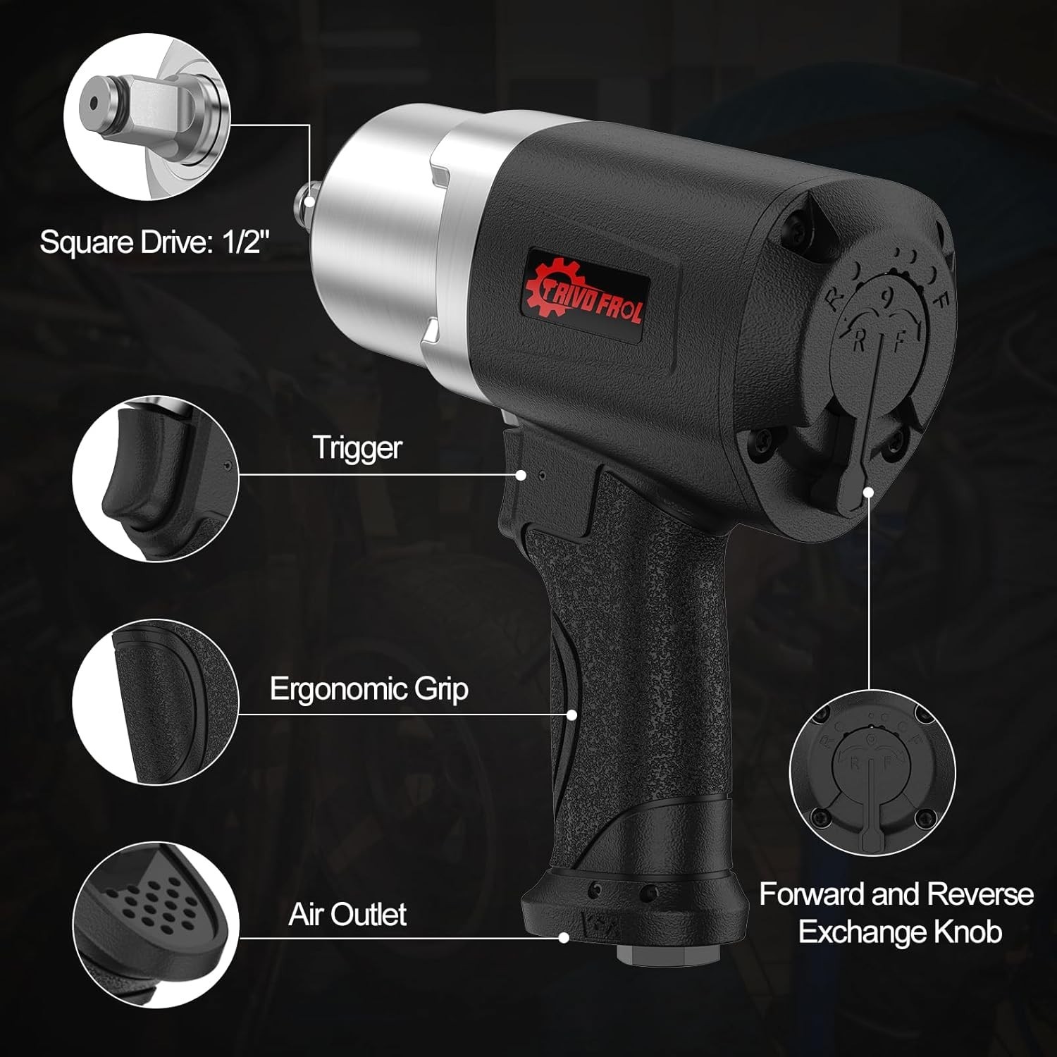 Air Impact Wrench 1/2″ – 1/2 Inch Impact Gun 1/2 Drive, 1500Ft-lbs, 8000RPM High
