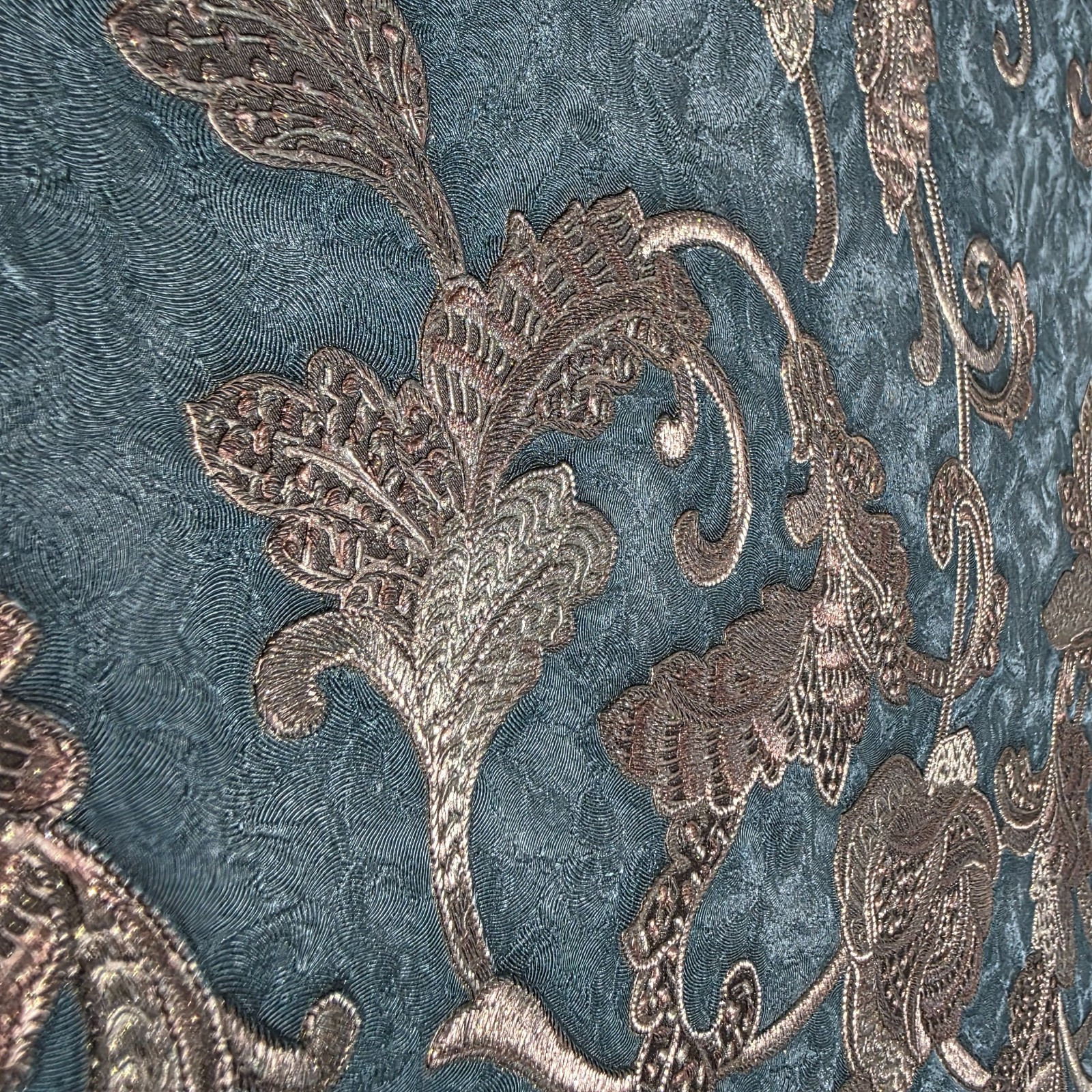 Dark Teal green blue bronze metallic plaster textured floral damask Wallpaper 3D